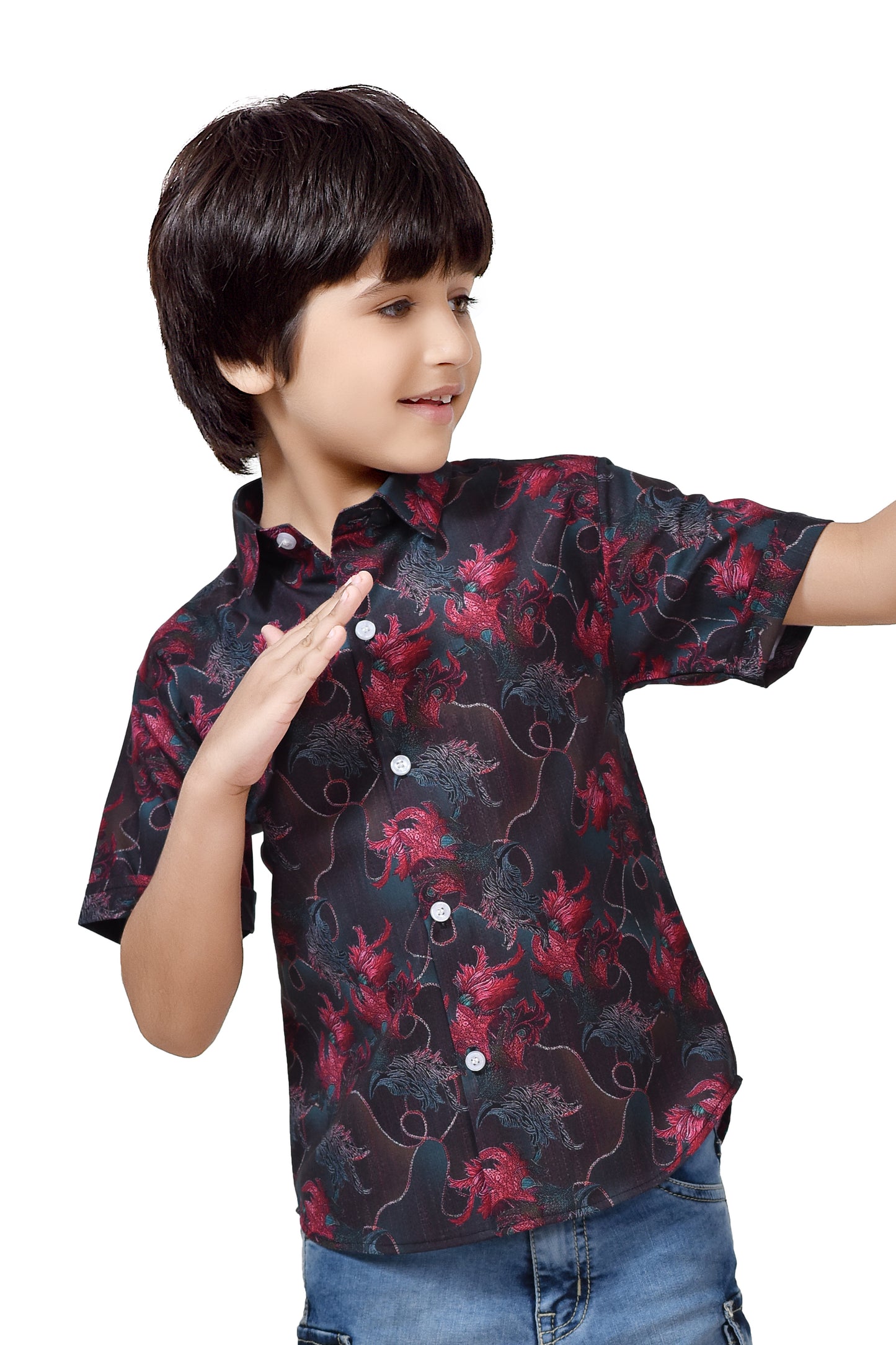 Abstract Floral Print Half Sleeve Shirt For Boys – Club96.in
