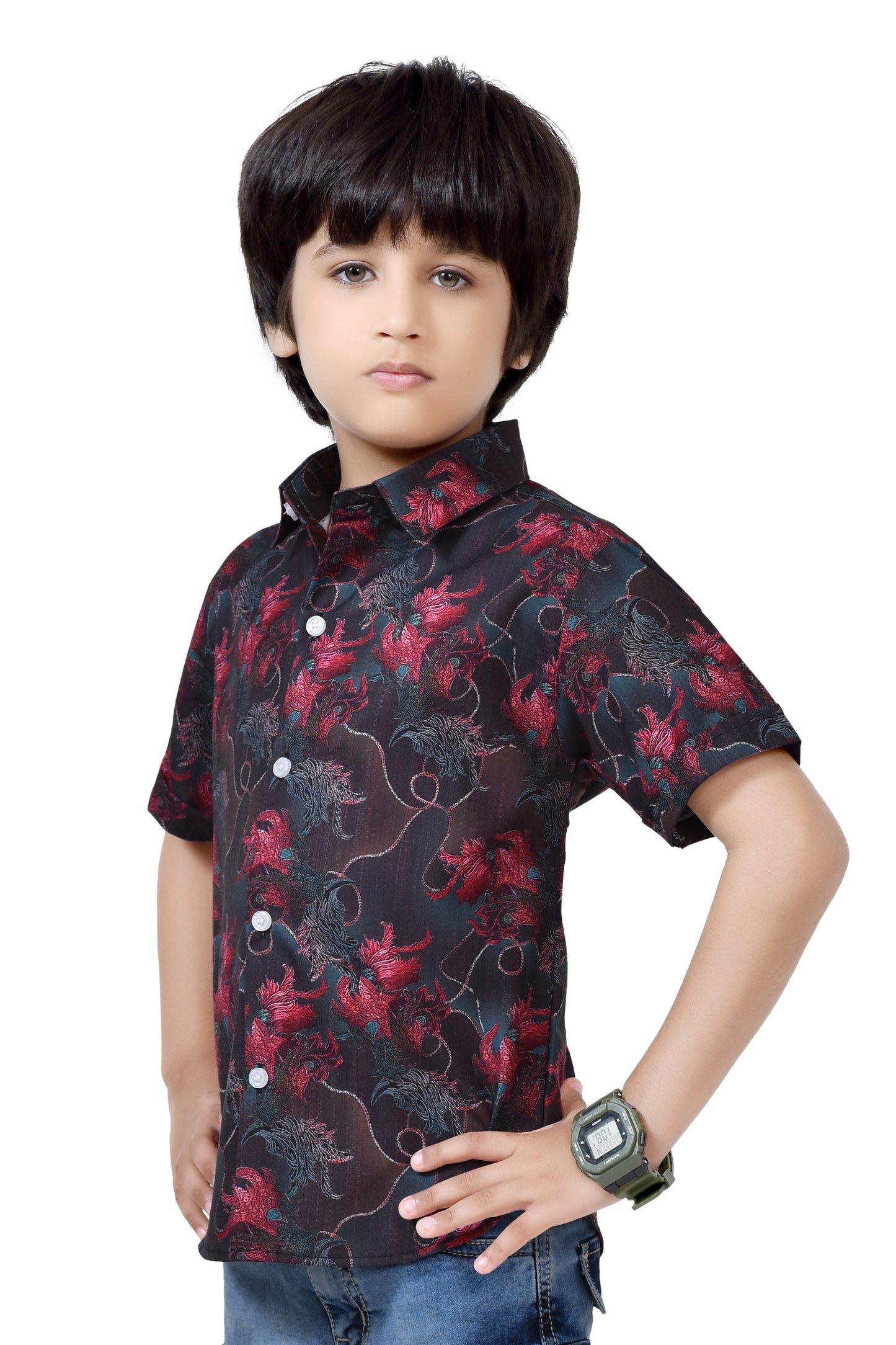 Abstract Floral Print Half Sleeve Shirt For Boys – Front
