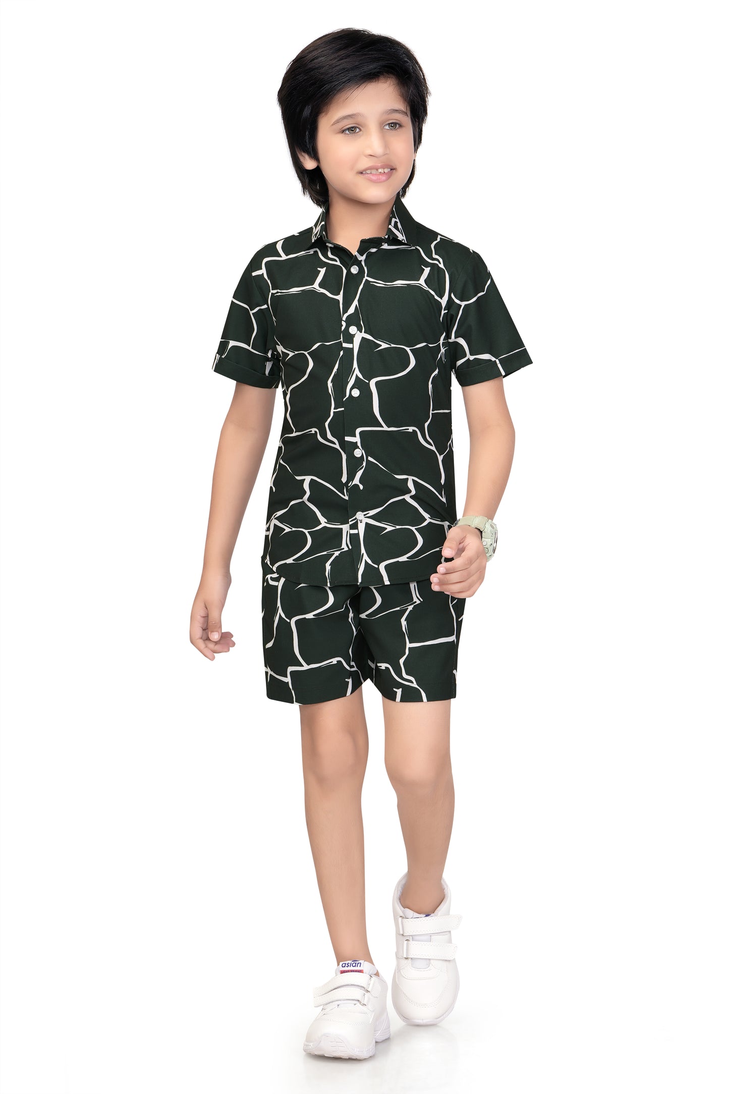 Tropical-White-Floral-Printed-Boys Co-Ord-Set-Club96