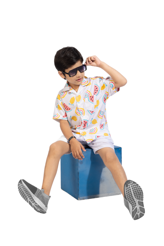 Beach Vibes Cotton Printed Shirt with White Shorts - Stylist Shirt