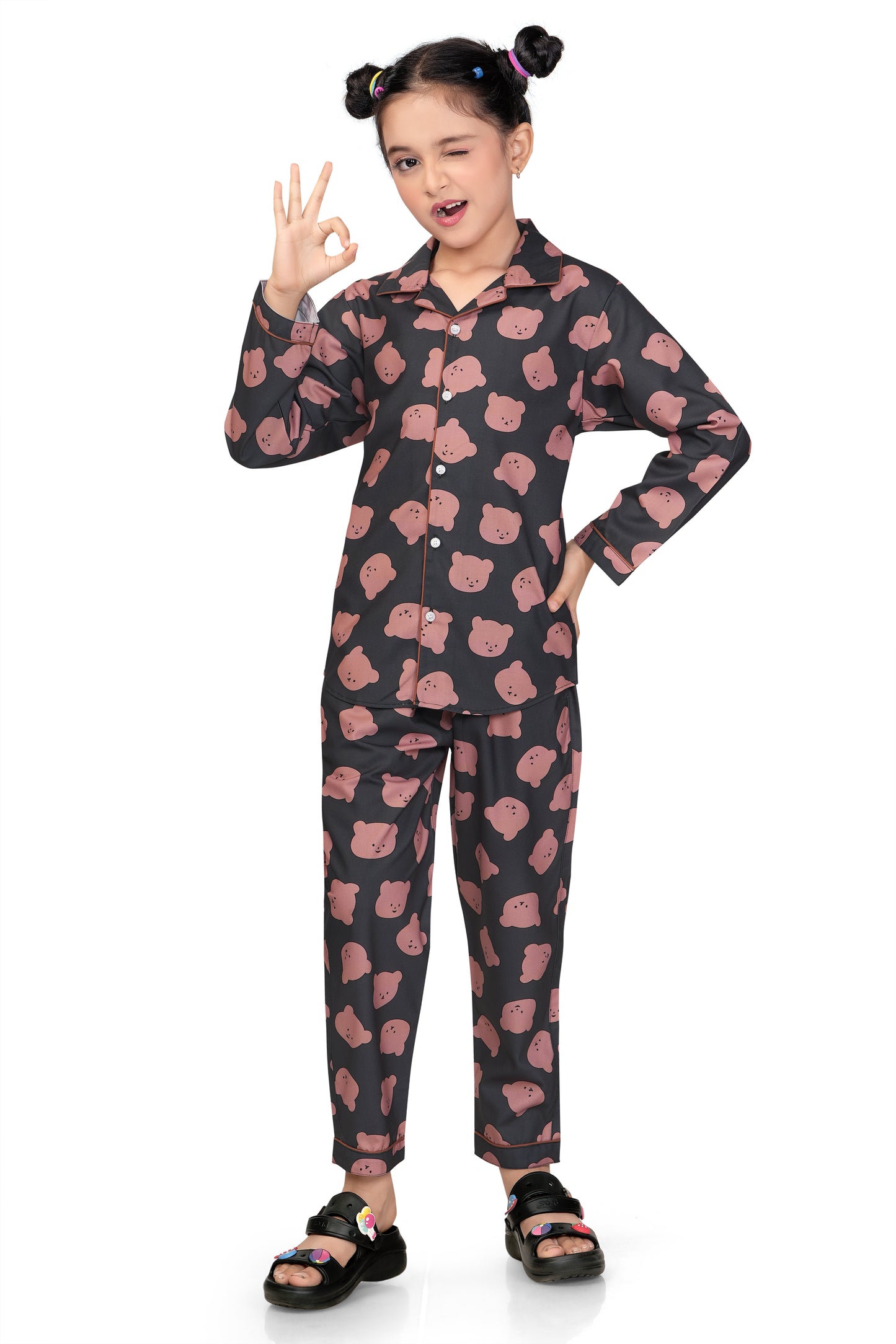 Bear-Print-Cotton-Girl-Nightsuit-Set-kids night dress
