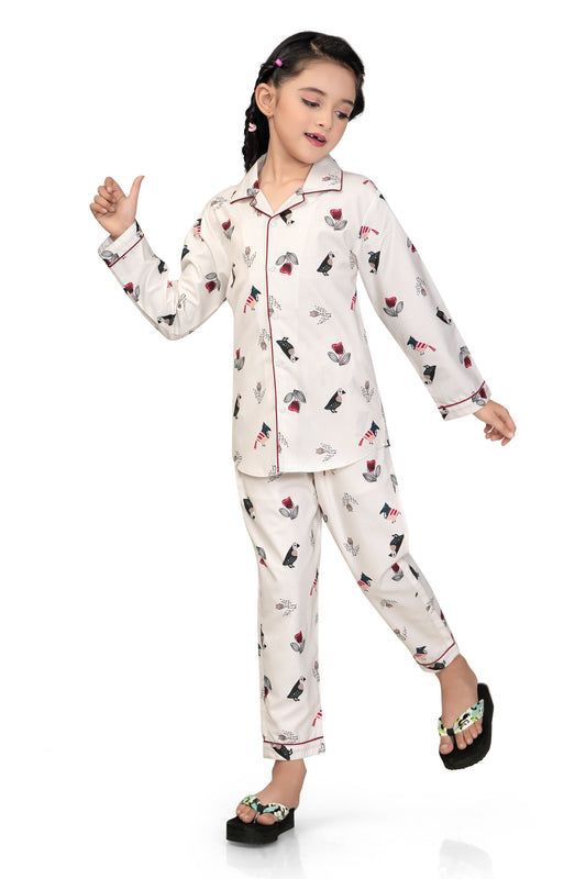 Bird-and-Flower-Printed-White-Nightsuit-Frontview