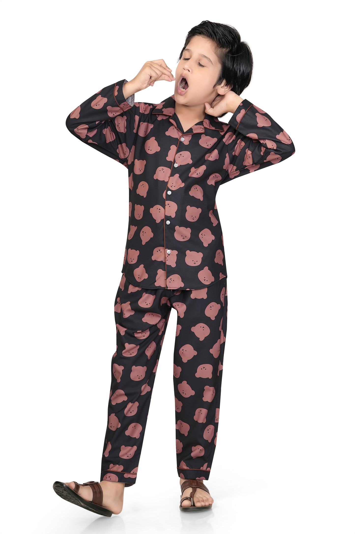 Black-Bear-Print-Cotton-Nightsuit-Set-Club96
