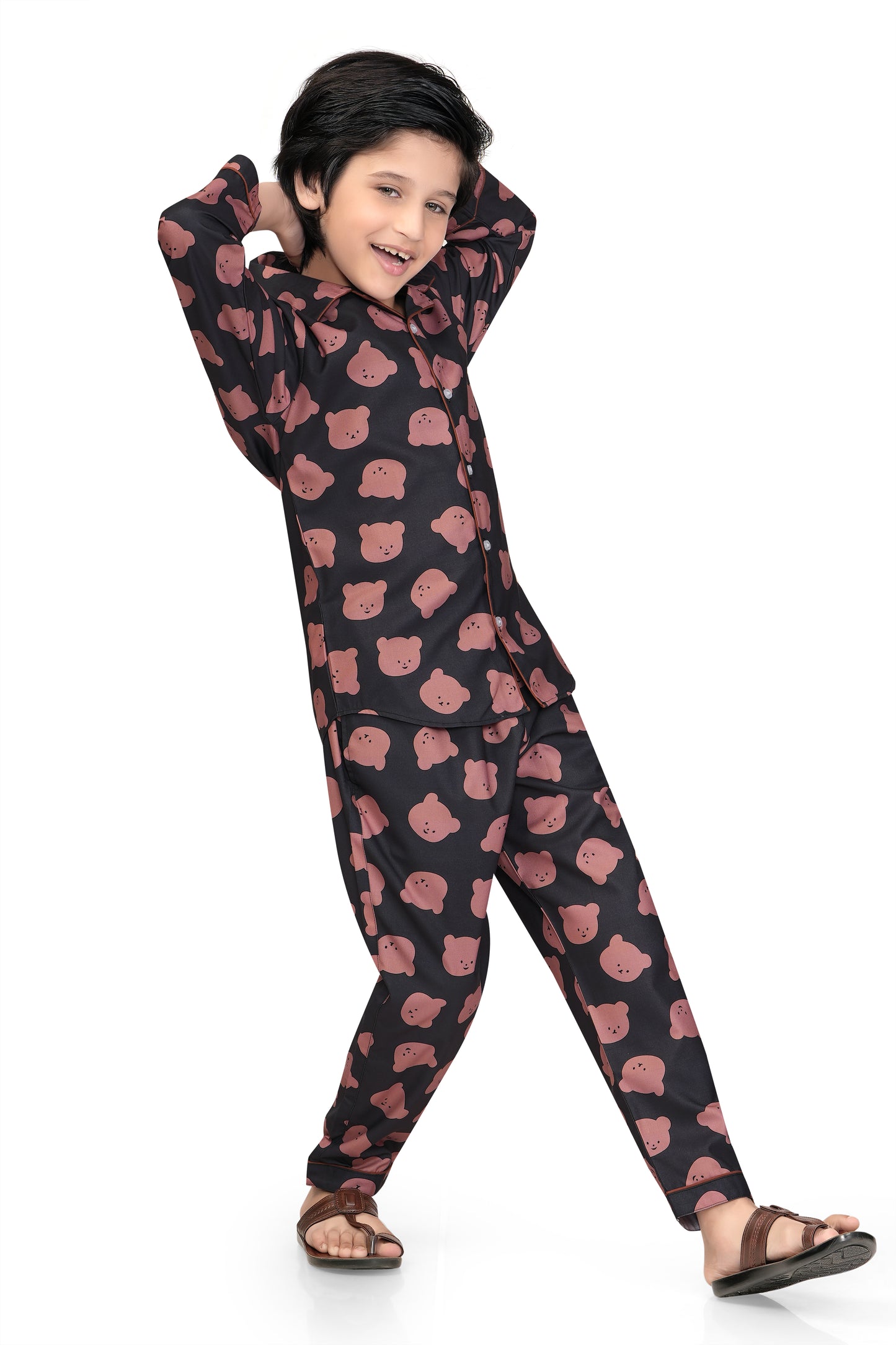 Black-Bear-Print-Cotton-Nightsuit-Set-Stylish