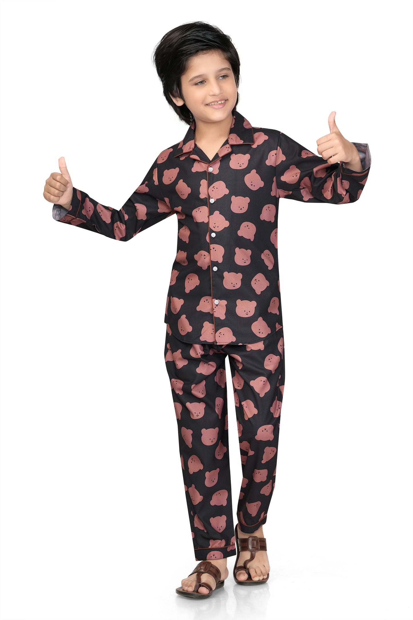 Black-Bear-Print-Cotton-Nightsuit-Set