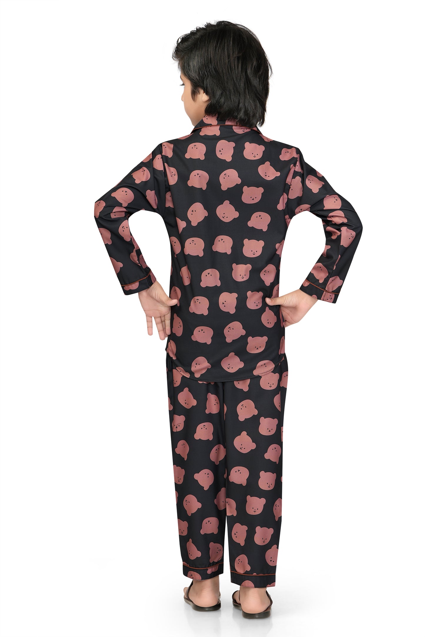 Black-Bear-Print-Cotton-Nightsuit-Set-Backview