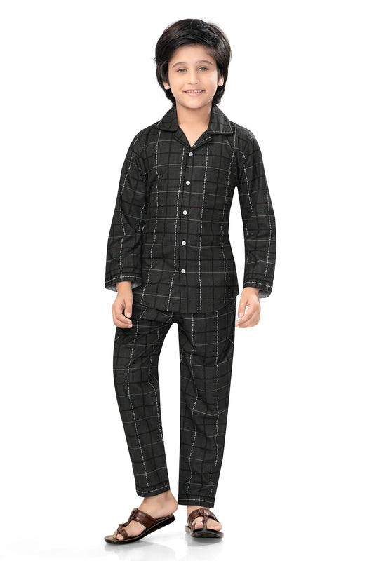 Black-Checks-Printed-Cotton-Night-Dress-FrontView