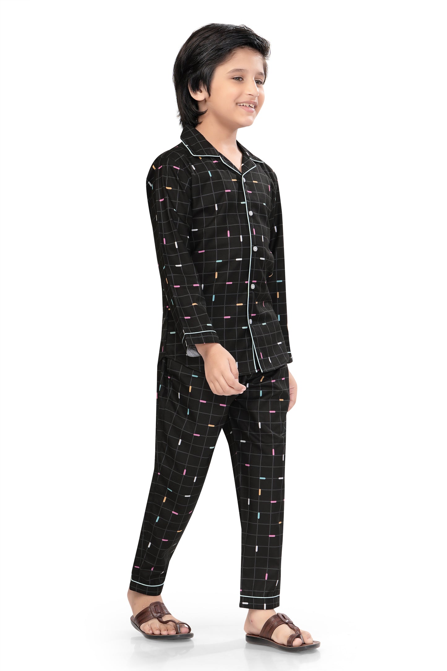 Black-Grid-Checks-Printed-Cotton-Nightsuit-Set-SideView