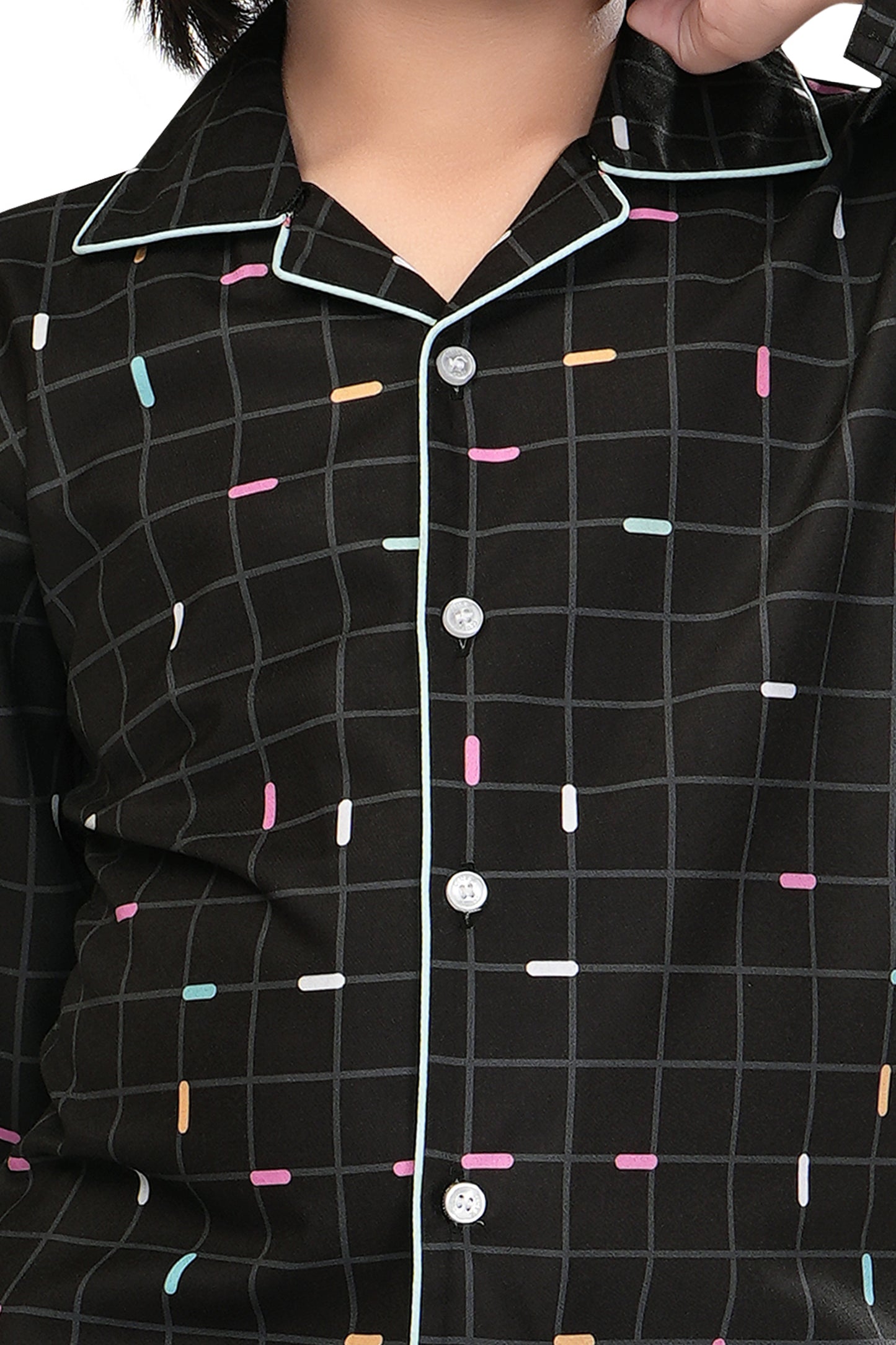 Black-Grid-Checks-Printed-Cotton-Nightsuit-Set-ZoomView