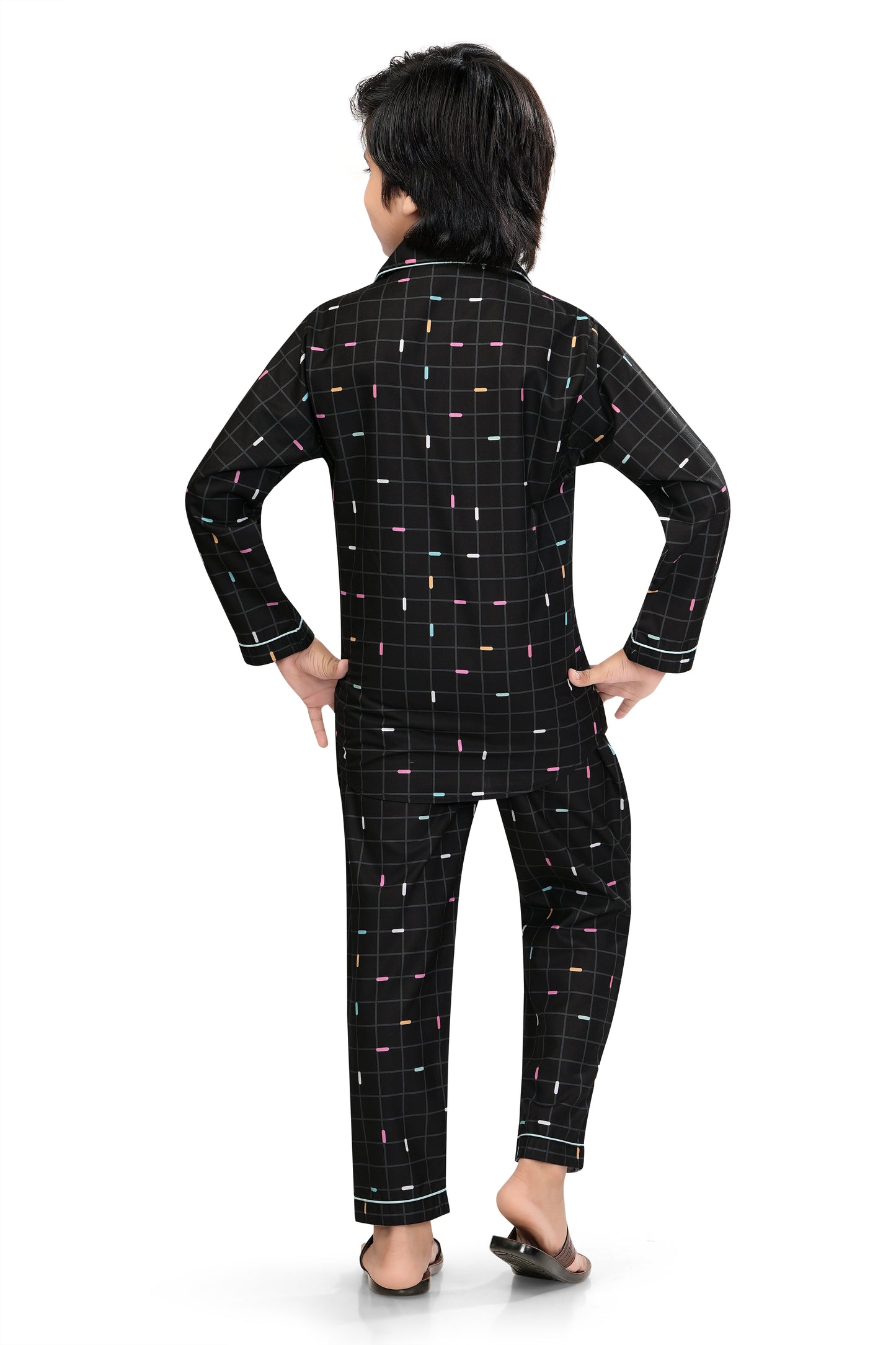 Black-Grid-Checks-Printed-Cotton-Nightsuit-Set-BackView