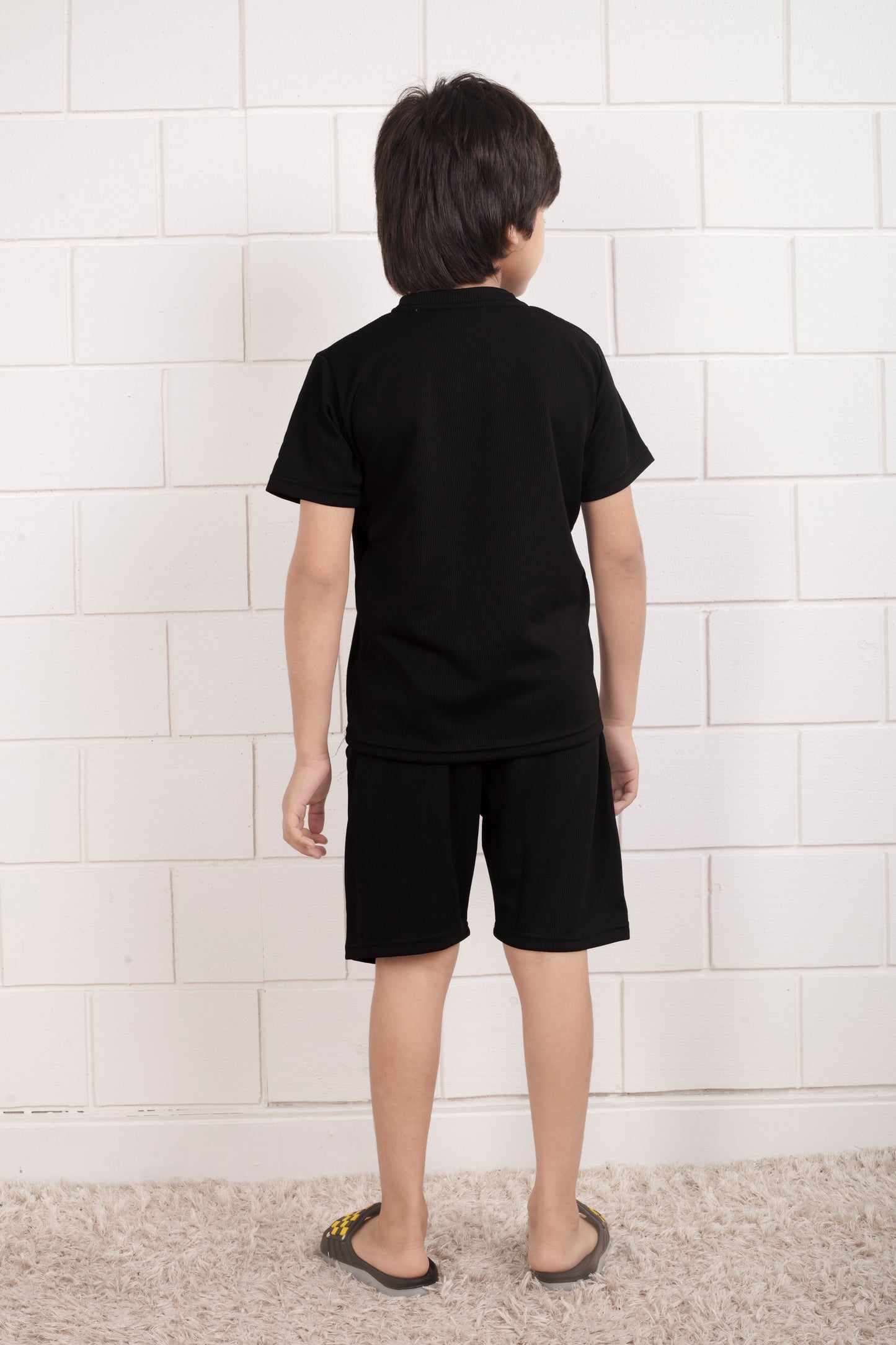 Black_Pure_Cotton _Mario_rib _kids_ shorts _set_Backview