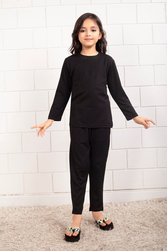 Black_Pure_Cotton_Pajama_Set_for_Girl - FrontView