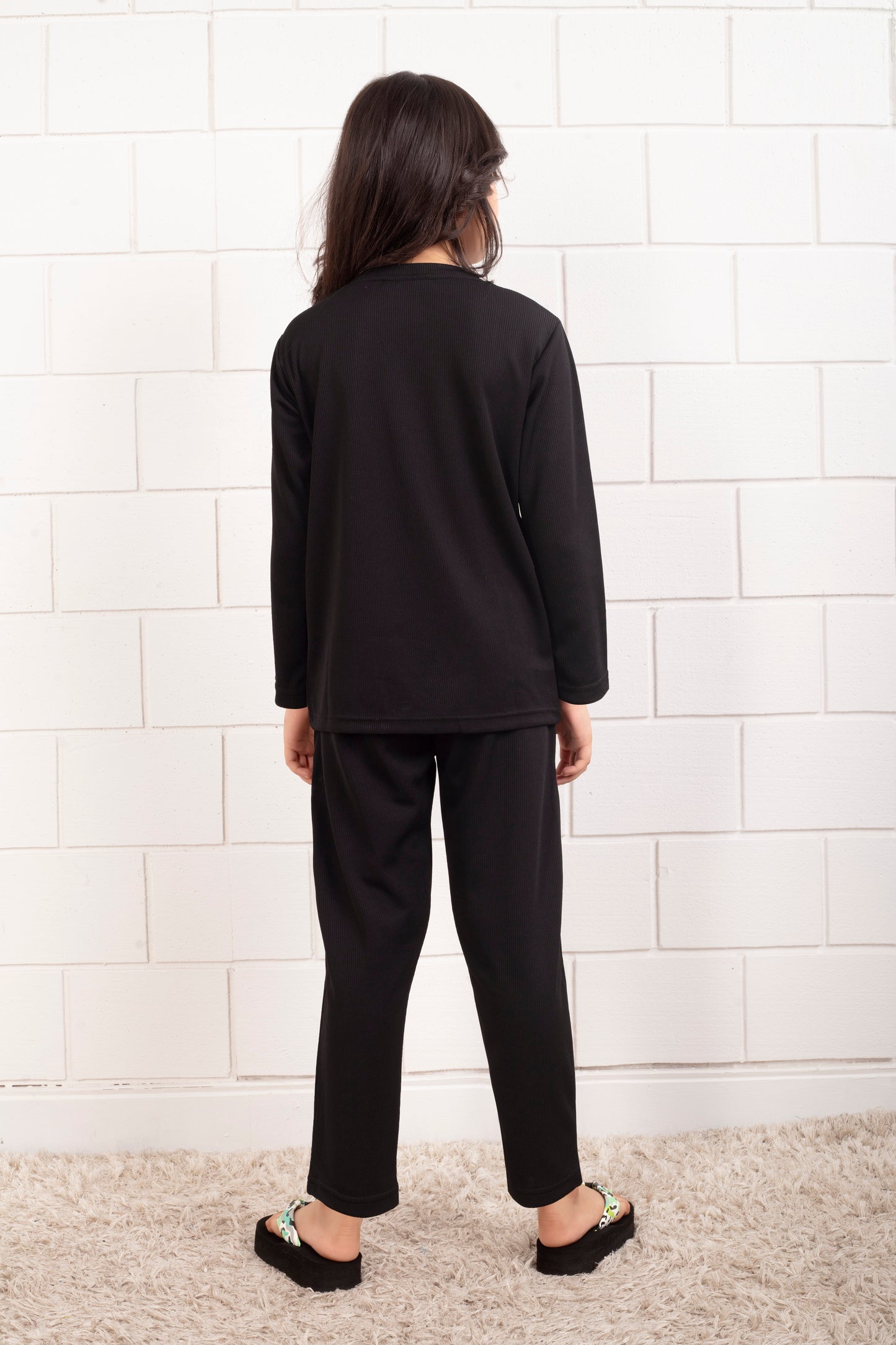 Black_Pure_Cotton_Pajama_Set_for_Girl - Back View