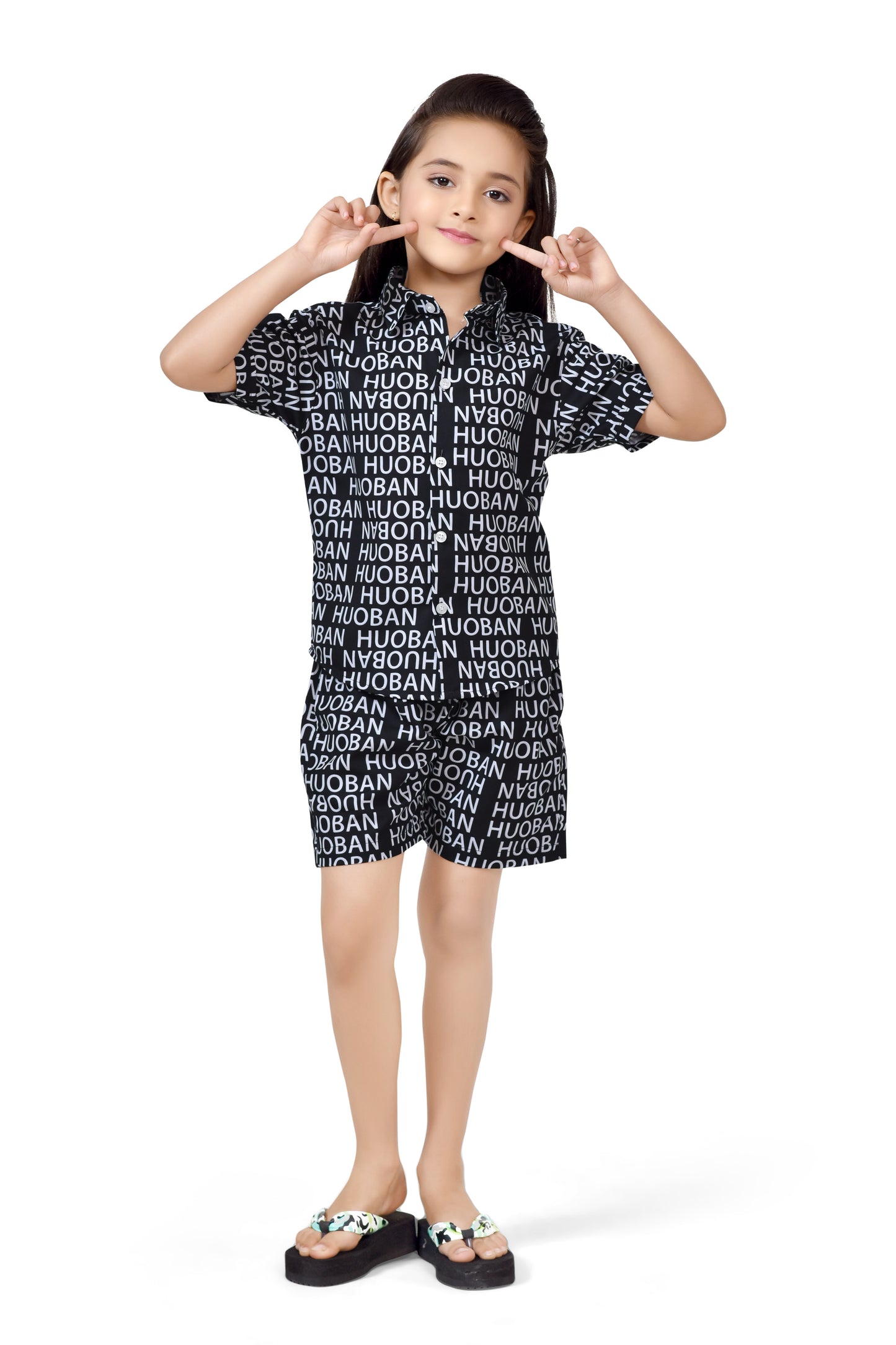 Black Text Printed Stylish Cotton Girls Co-Ord Set - Club96