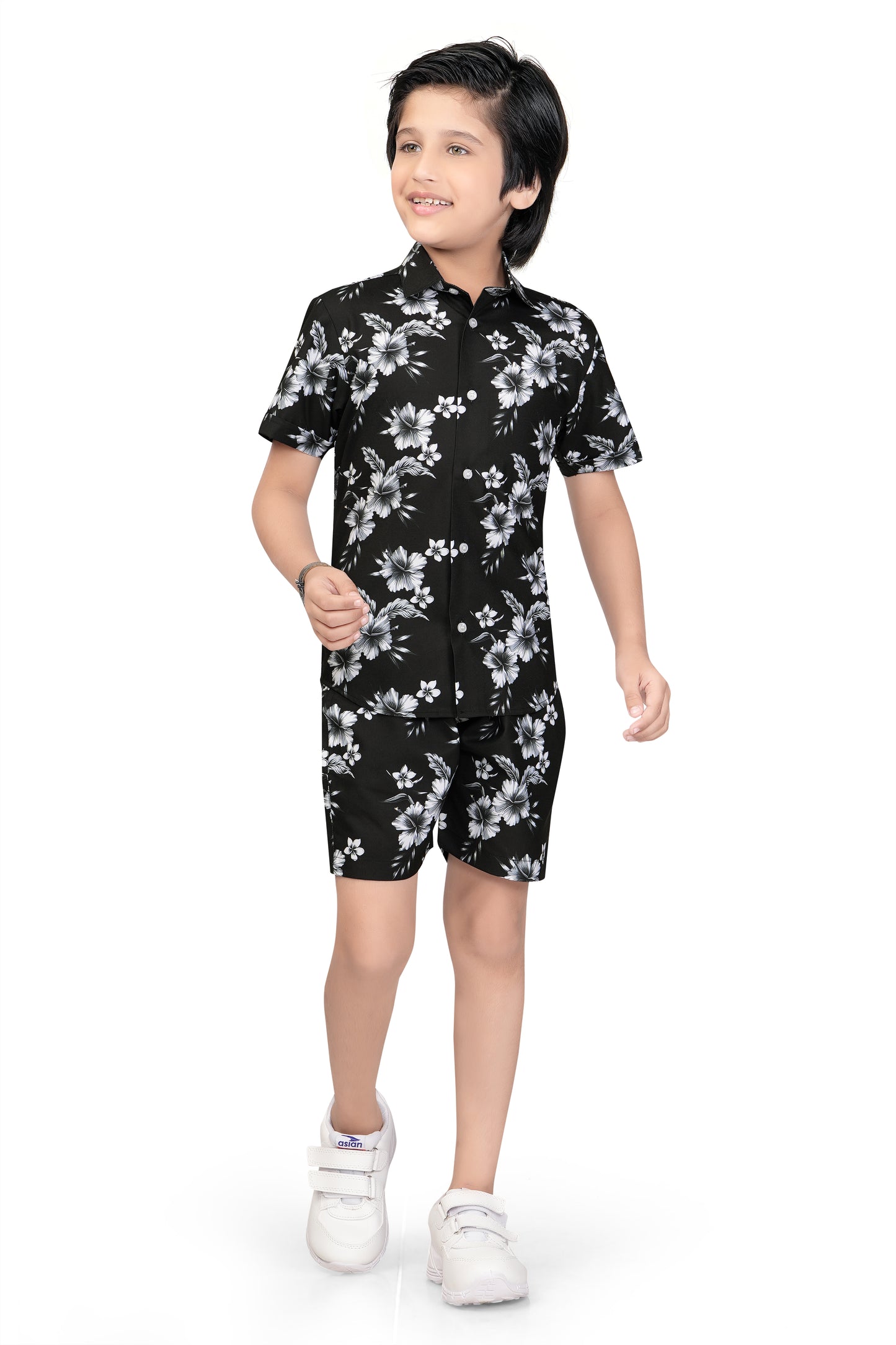 Black-and-White-Floral-Printed-Boys-Co-Ord