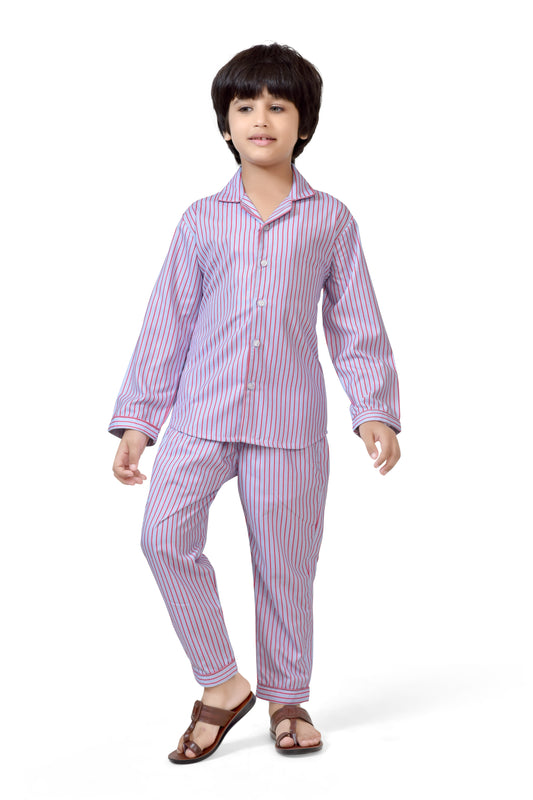 Blue & Pink Stripe Printed Boys Night Dress - Club96.in