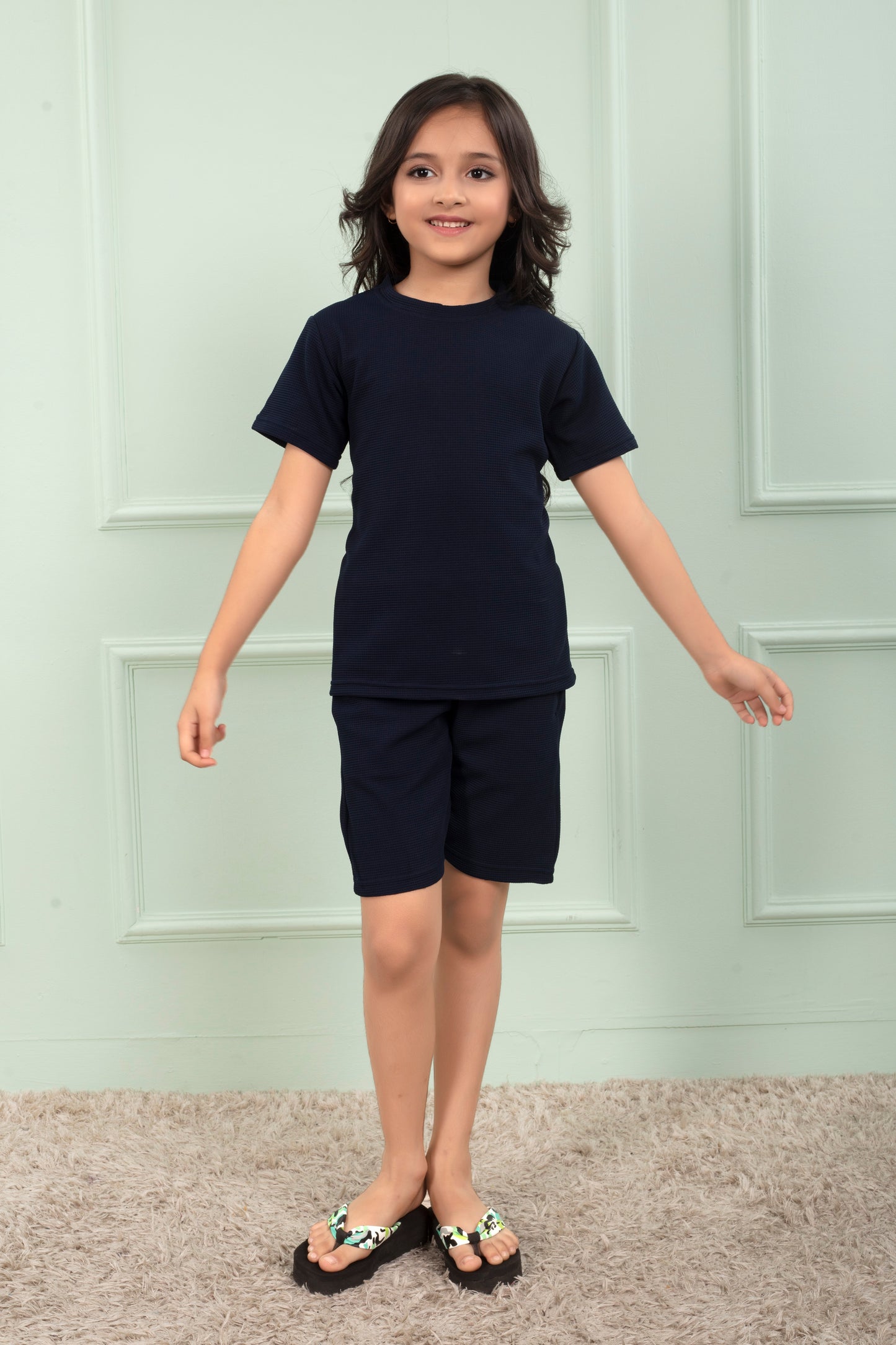 Blue_Pure_Cotton_waffle_Girls_shorts_and_top_set