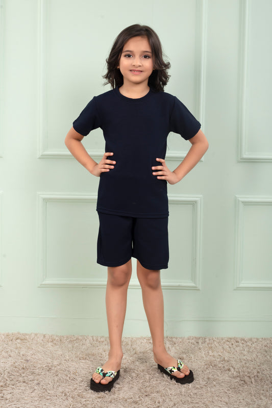 Blue_Pure_Cotton_waffle_Girls_shorts_and_top_set - FrontView