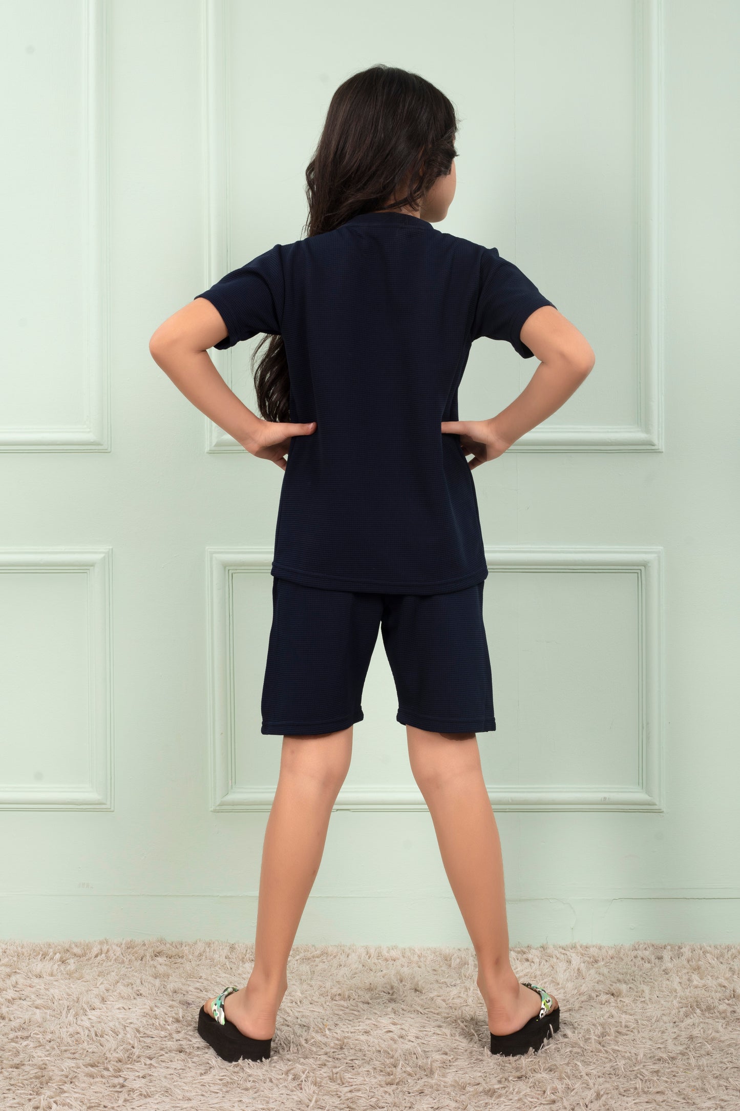 Blue_Pure_Cotton_waffle_Girls_shorts_and_top_set - Backview