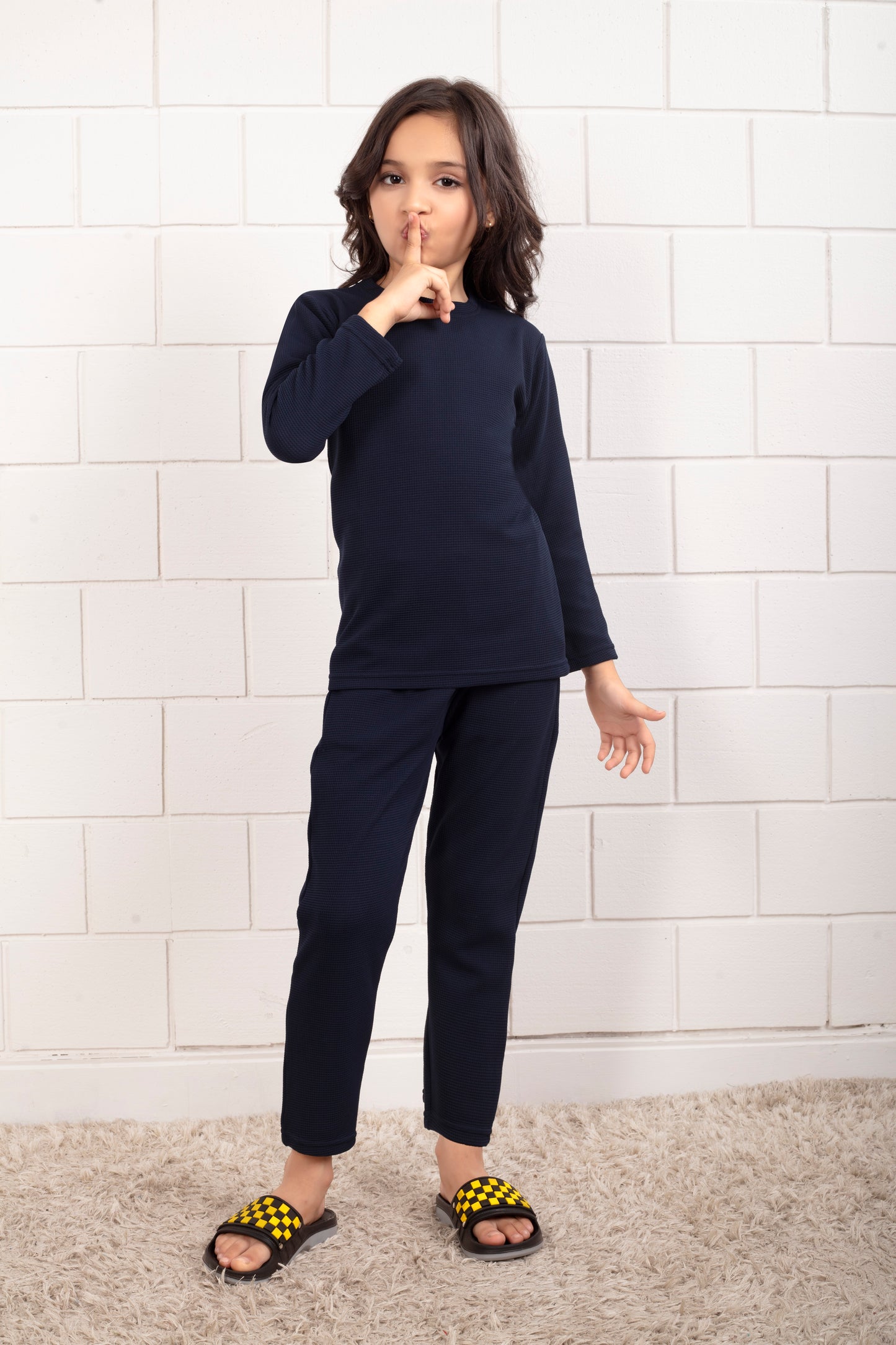 Blue_Pure_Cotton_waffle_cute_Girl_Pajama - FrontView