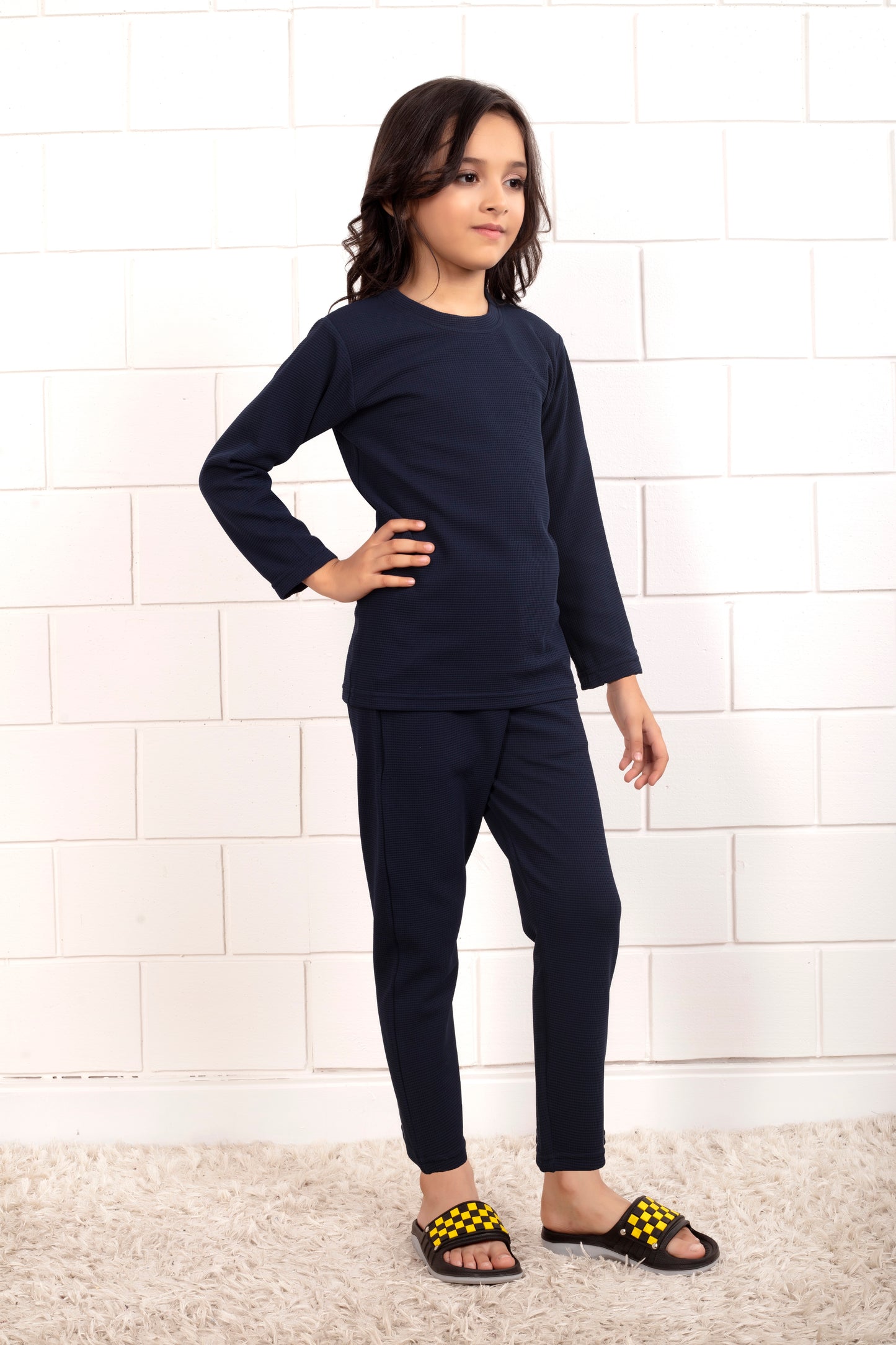 Blue_Pure_Cotton_waffle_cute_Girl_Pajama - SideView