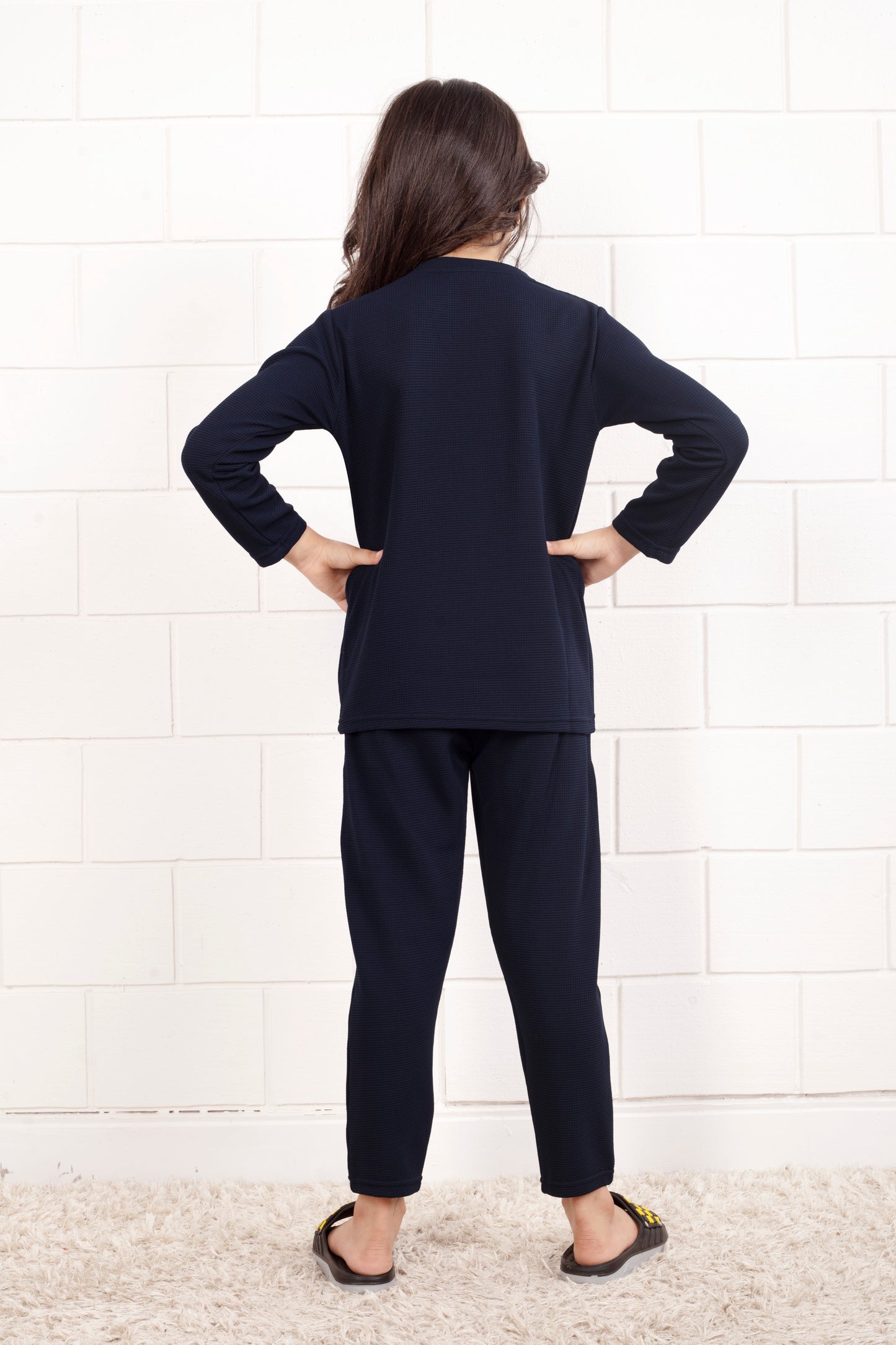 Blue_Pure_Cotton_waffle_cute_Girl_Pajama - BackView