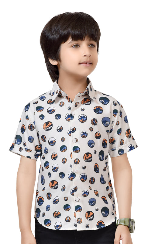Bolls Printed Pure Cotton Half Sleeve Shirt For Boys – Front