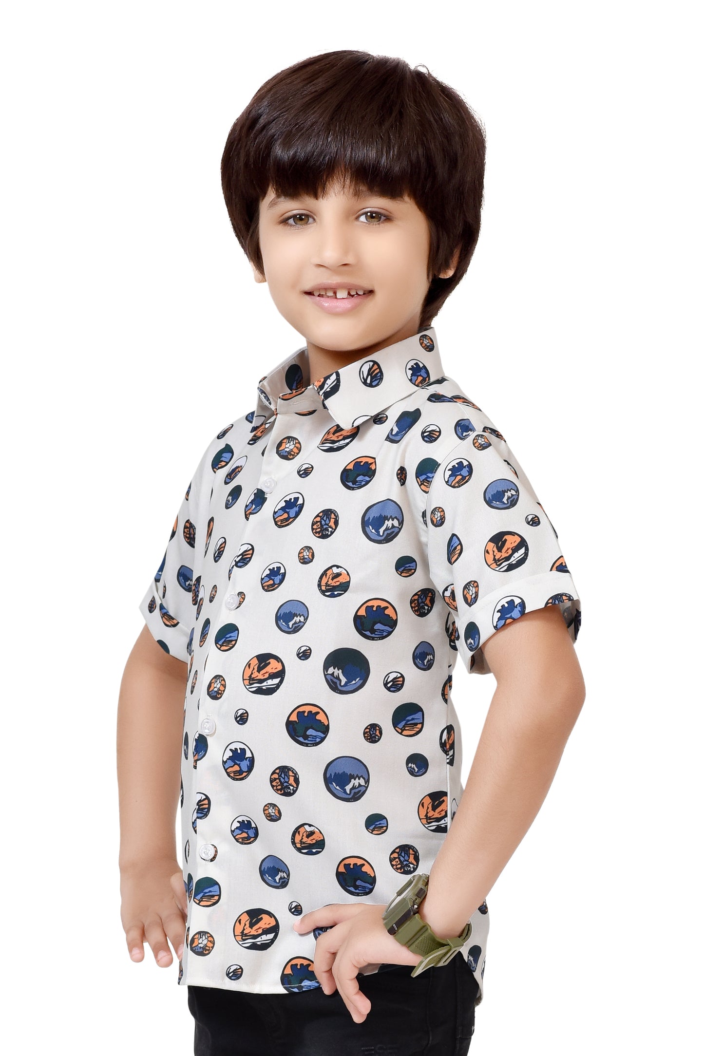 Bolls Printed Pure Cotton Half Sleeve Shirt For Boys – Stylish