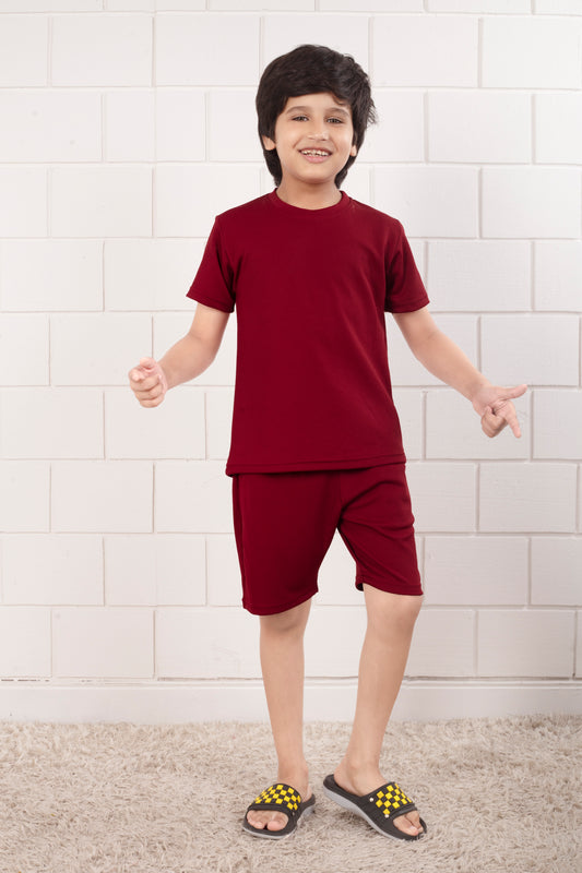 Boy_Red_Pure_Cotton_Mario_rib_shirt_and_shorts_set - Front