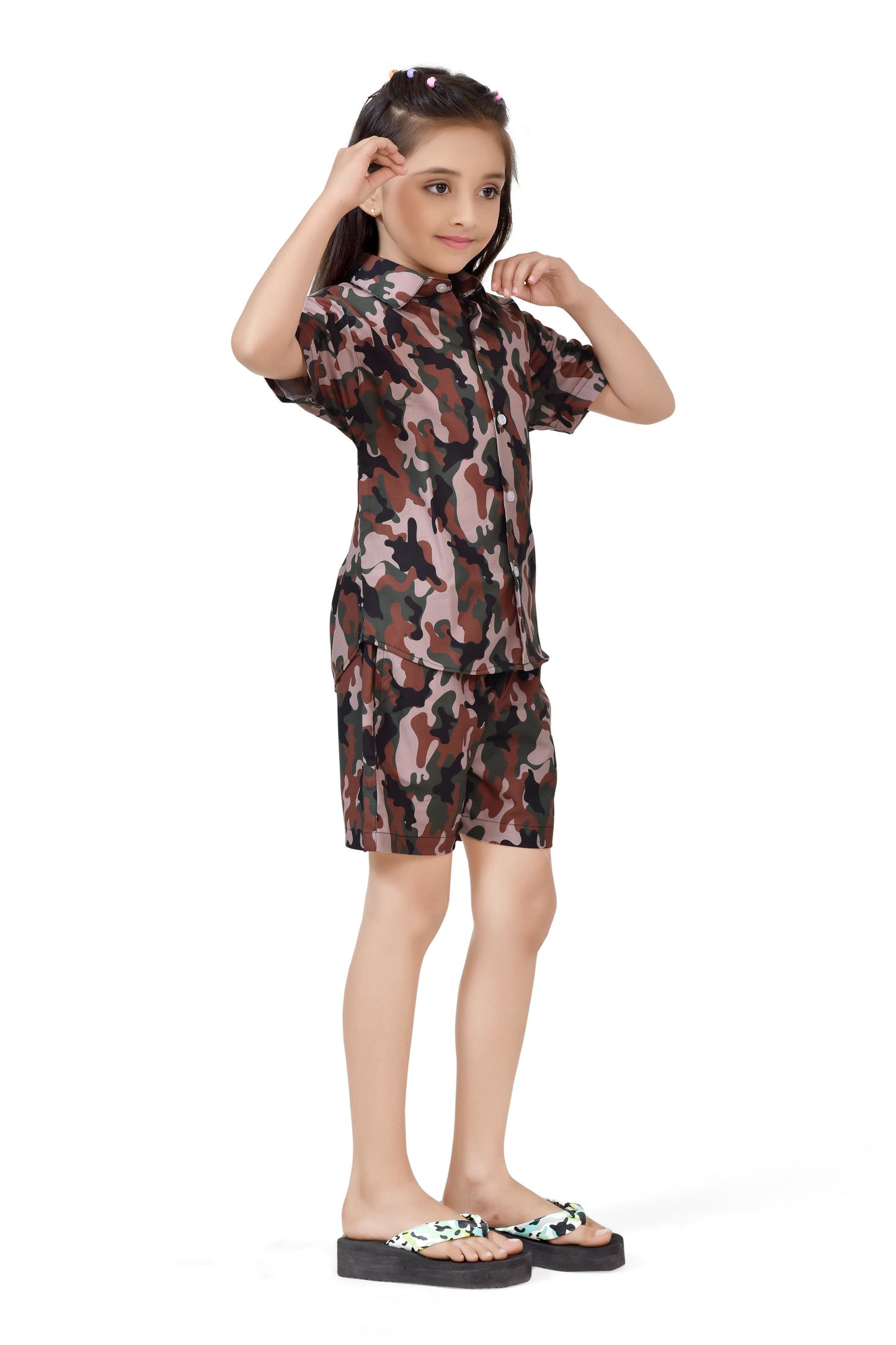 Brown Camouflage Printed Girls Cotton Co-Ord Set - Stylist1