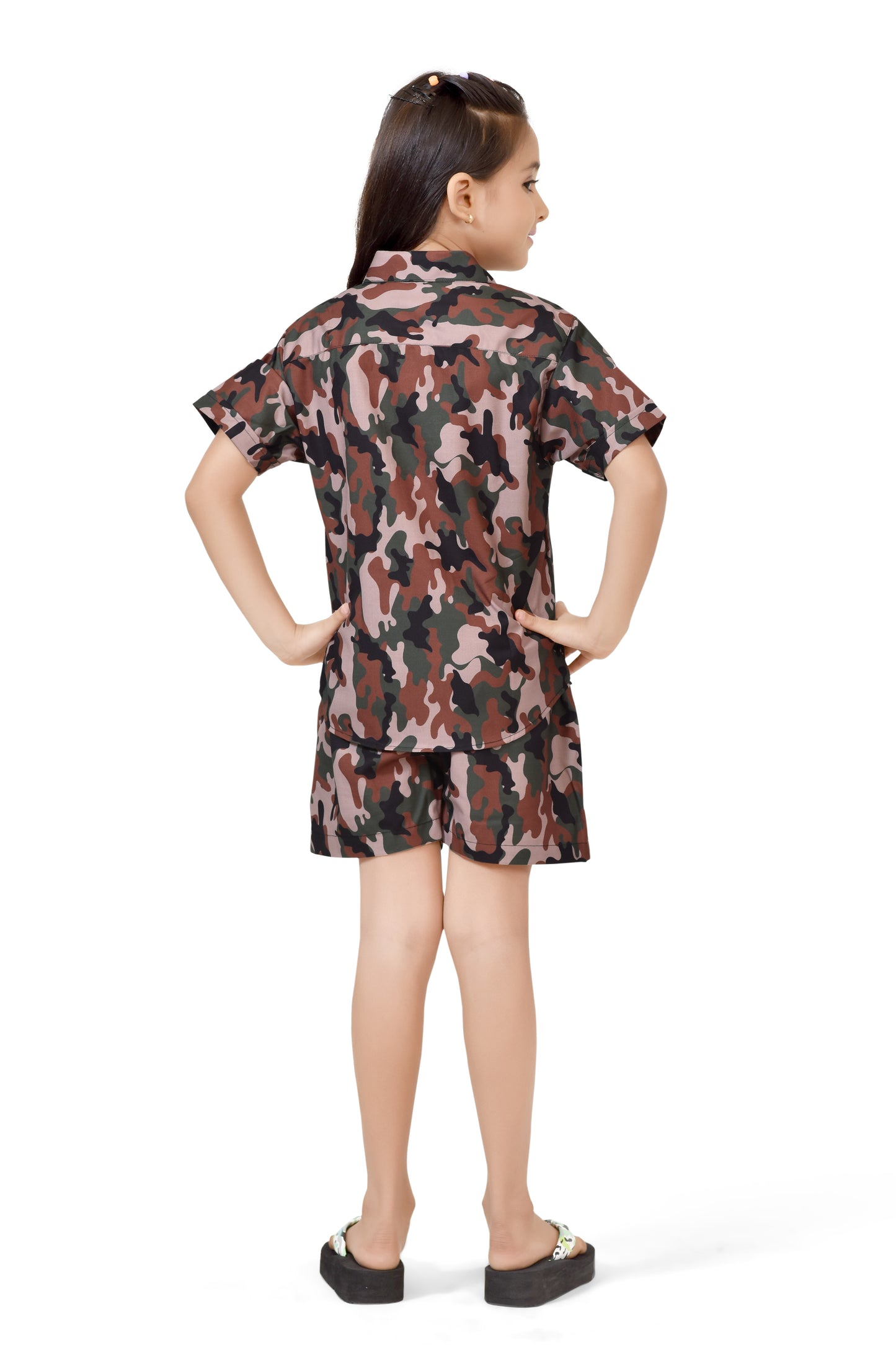 Brown Camouflage Printed Girls Cotton Co-Ord Set - Back