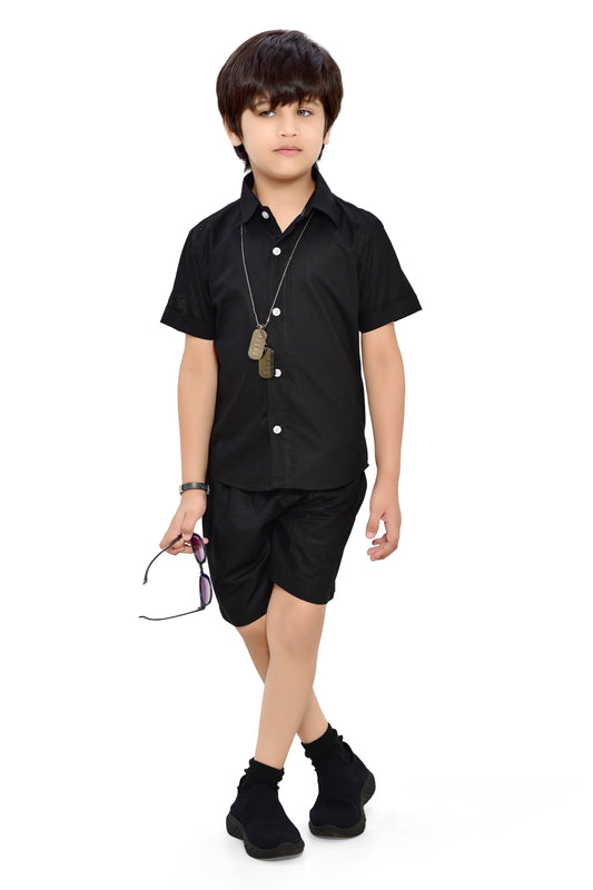 Classic Plain Black Cotton Co-Ord Set for Boys - Club96