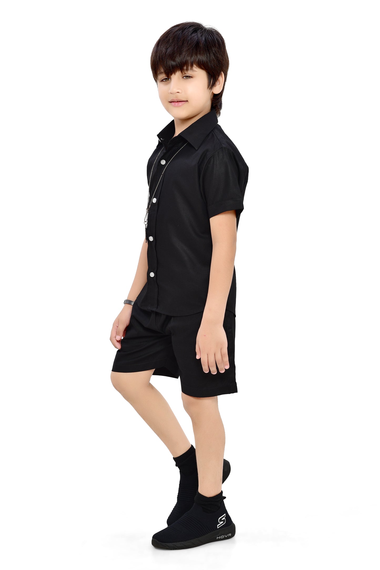 Classic Plain Black Cotton Co-Ord Set for Boys - Stylist