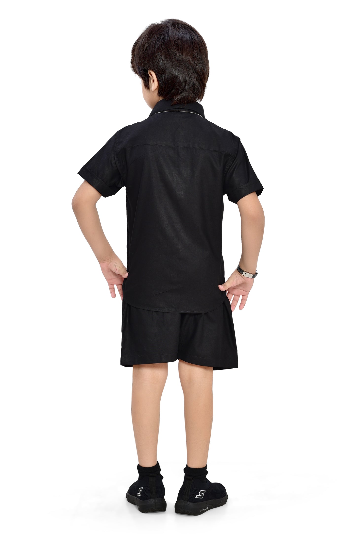Classic Plain Black Cotton Co-Ord Set for Boys - Back