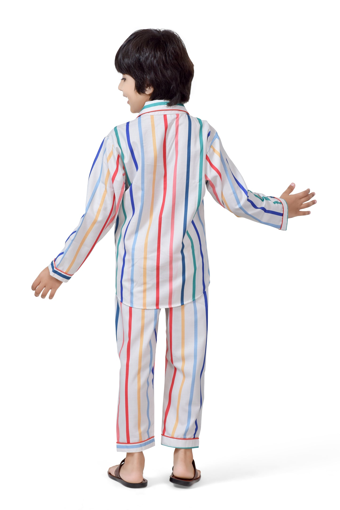 Colorful Printed Striped Boys Cotton Nightsuit Set - Back