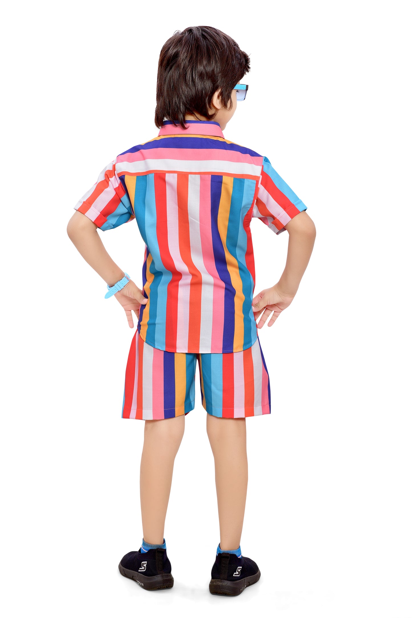 Colorful Rainbow Lining Printed Cotton Co-Ord Set for Boys - Back