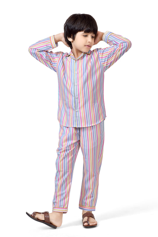 Colorful Stripe Printed Cotton Boys Night Dress - Club96.in