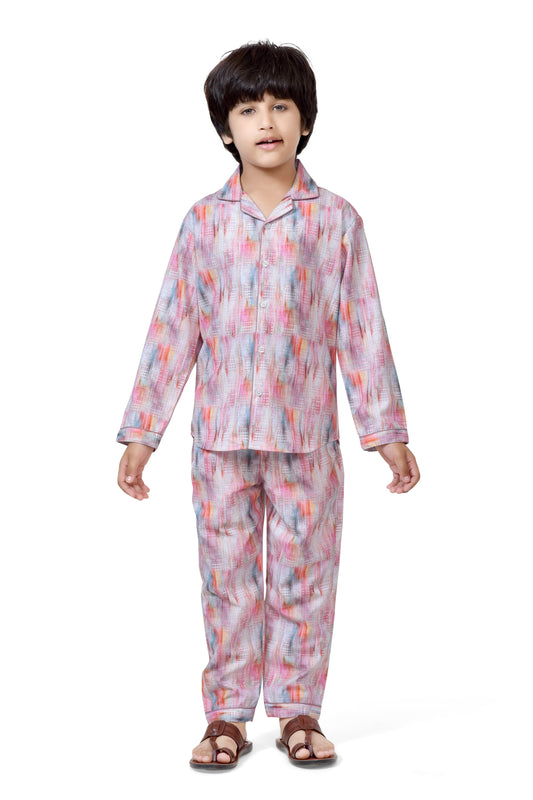 Pastel Multicolour Abstract Print Boys Cotton Night Suit - Full Sleeve Detail 2 | CLUB96