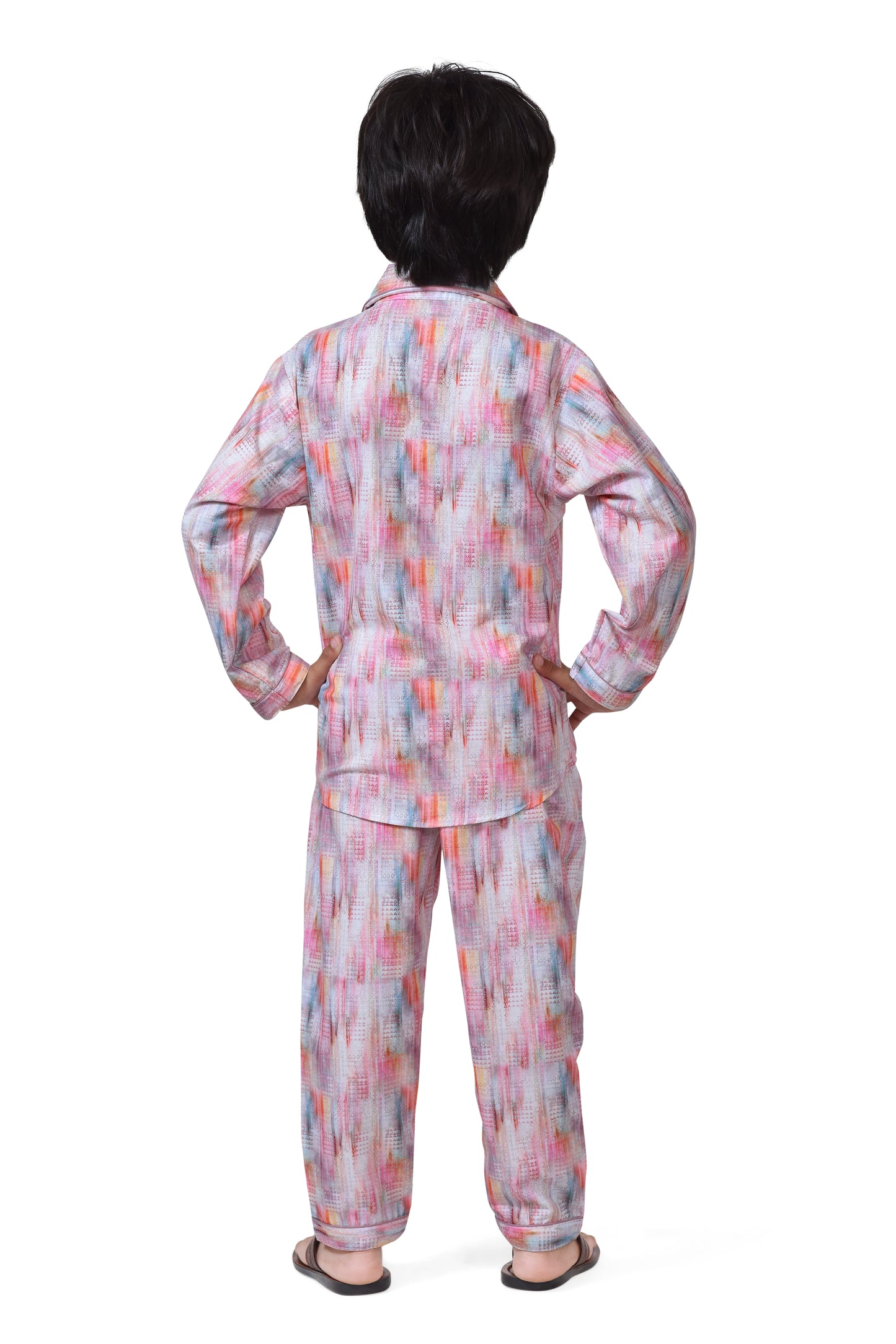 Colourful Abstract Printed Boys Long Sleeve Night Suit - Back