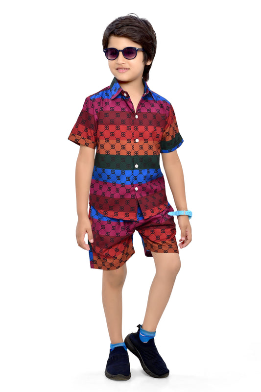 Cool Multicolor Striped Printed Cotton Co-Ord Set for Boys - Club96