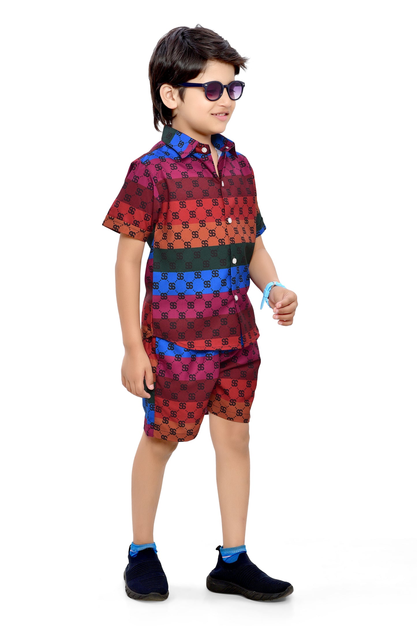 Cool Multicolor Striped Printed Cotton Co-Ord Set for Boys - Front