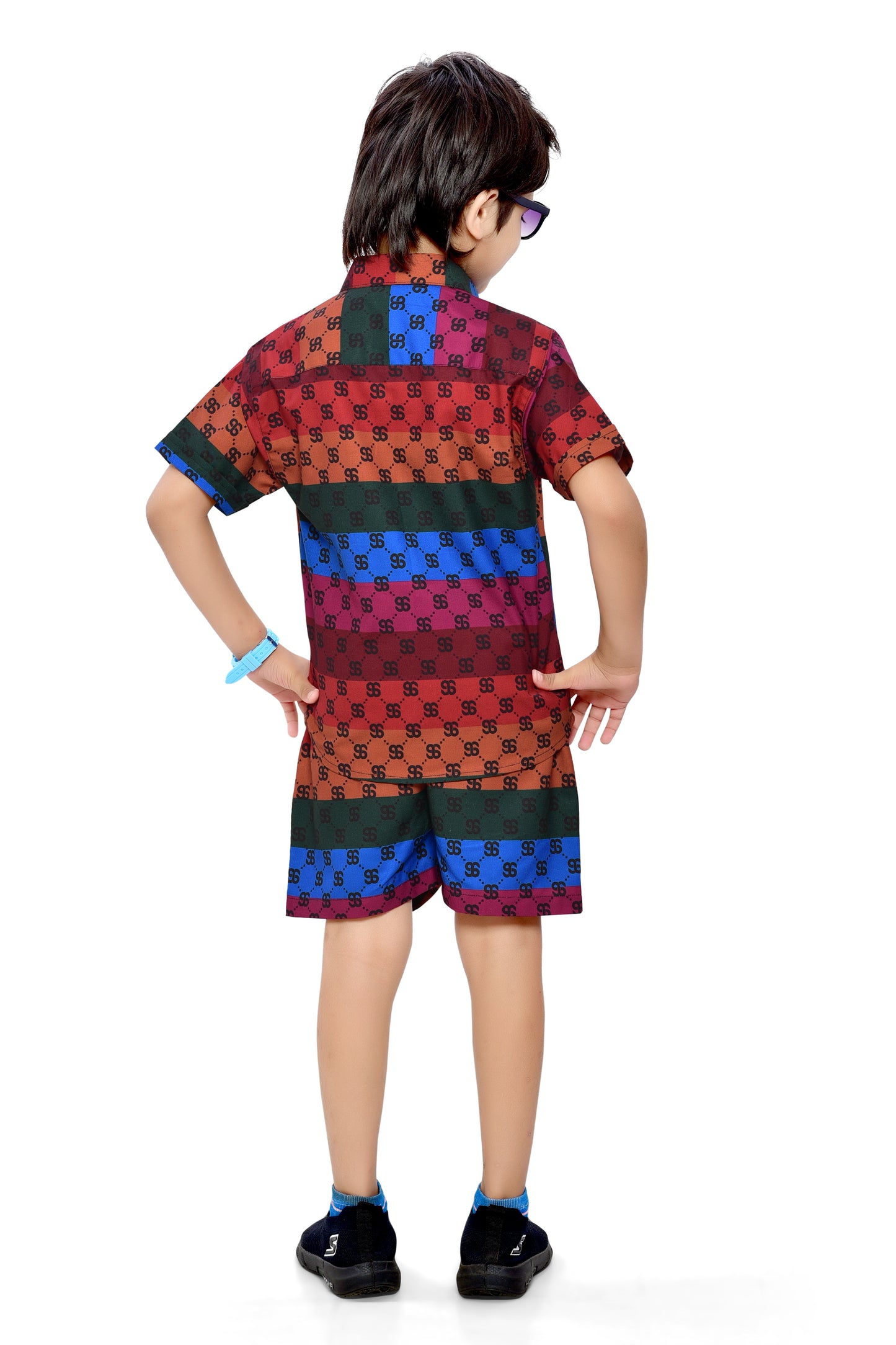 Cool Multicolor Striped Printed Cotton Co-Ord Set for Boys - Back