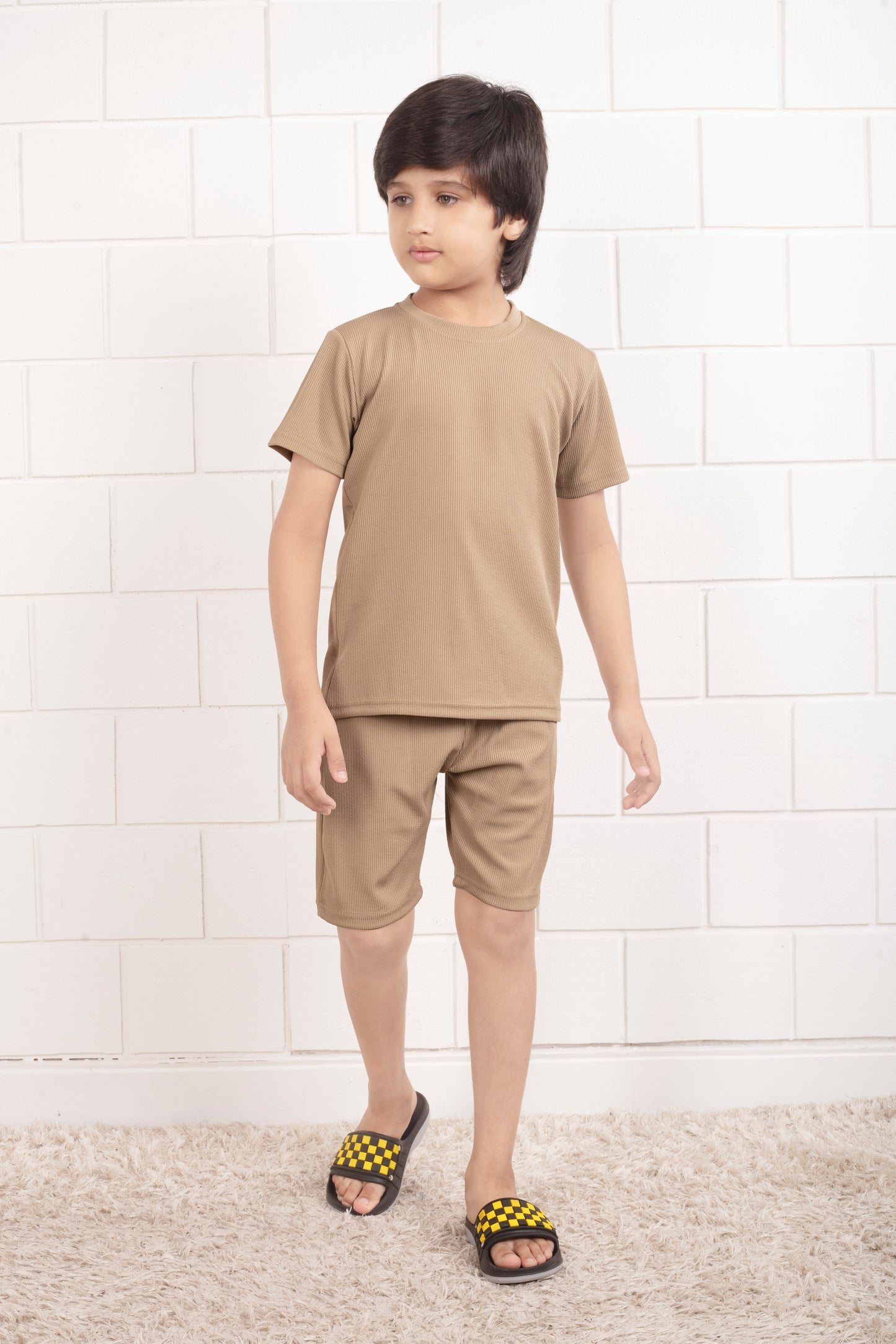 Cotton_Mario_rib_Beige_color _shorts _co_ord_set-Frontview