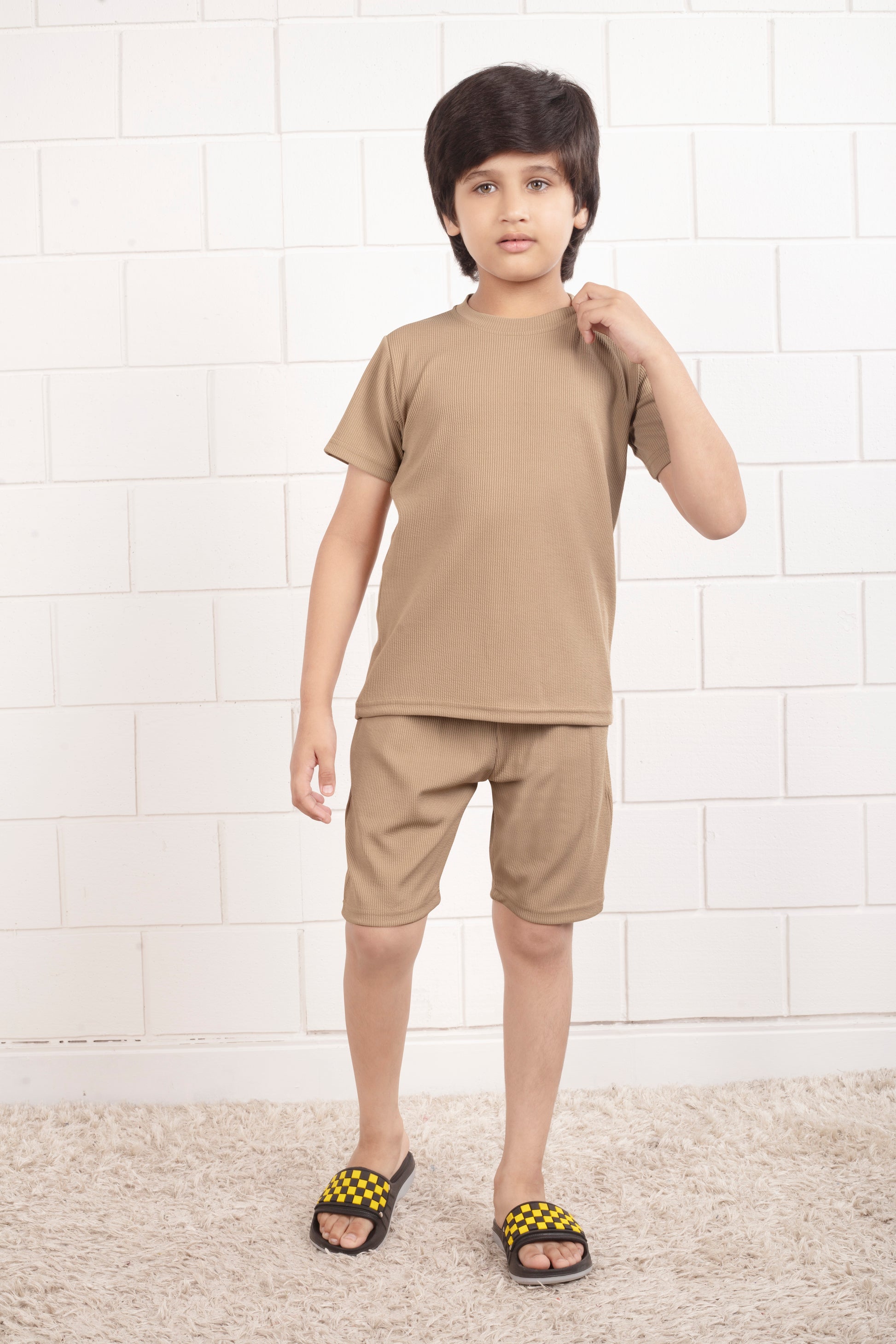 Cotton_Mario_rib_Beige_color _shorts _co_ord_set-Stylish