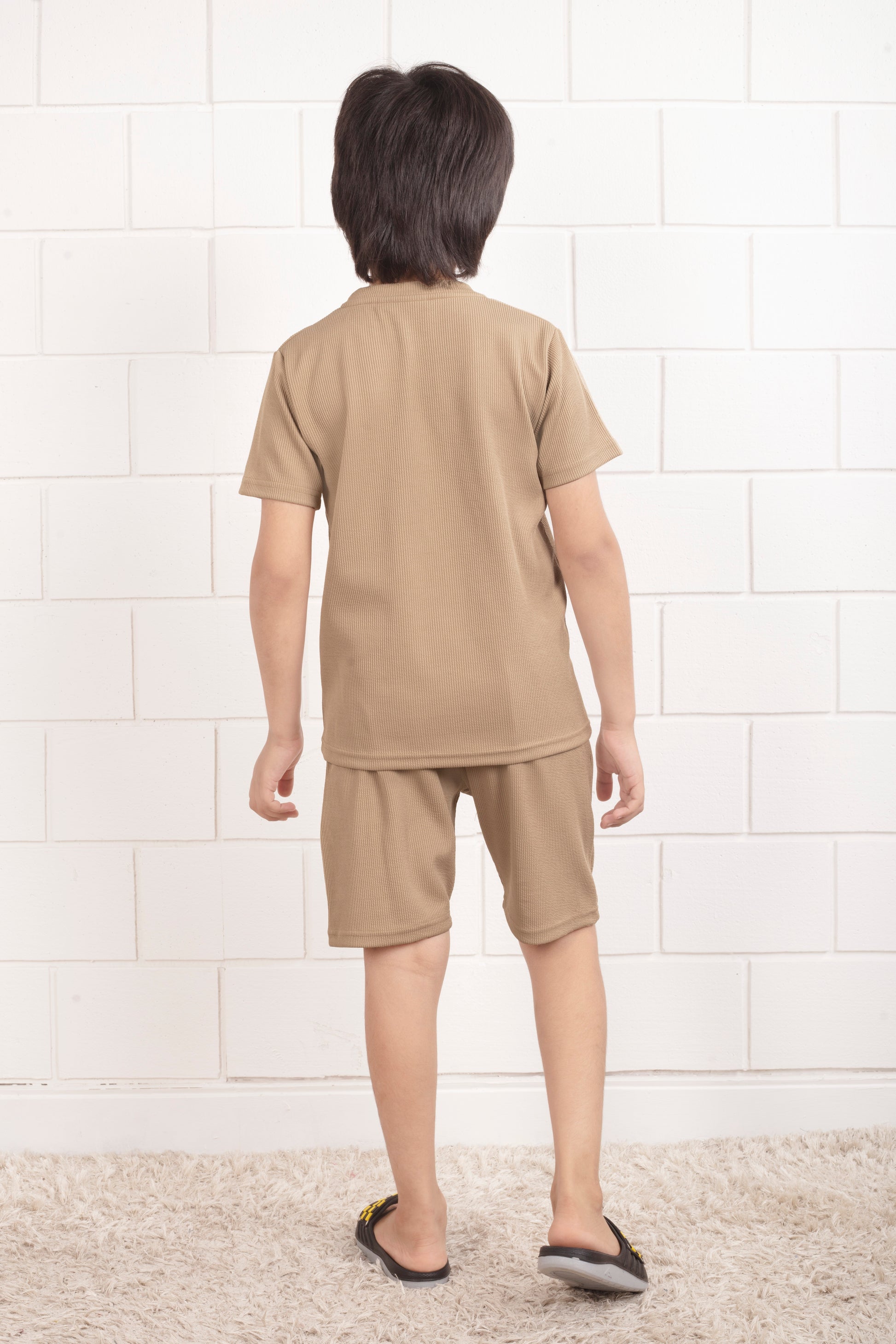 Cotton_Mario_rib_Beige_color _shorts _co_ord_set-BackView