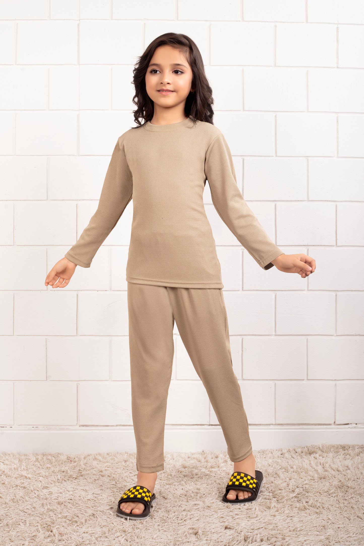 Cotton_Mario_rib_Beige_girls_pajama_sets