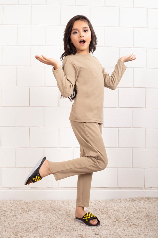 Cotton_Mario_rib_Beige_girls_pajama_sets - SideView