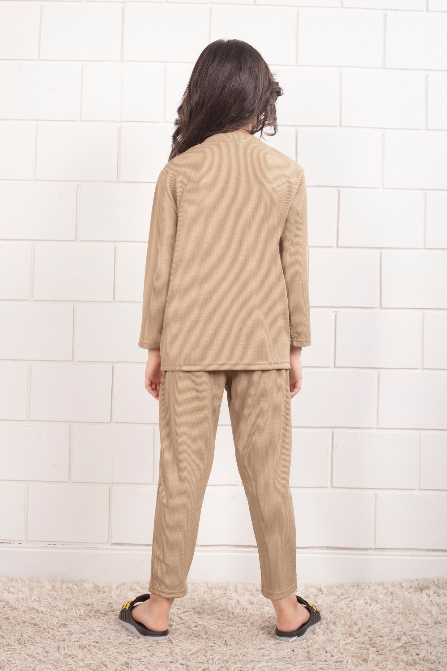 Cotton_Mario_rib_Beige_girls_pajama_sets - BackView