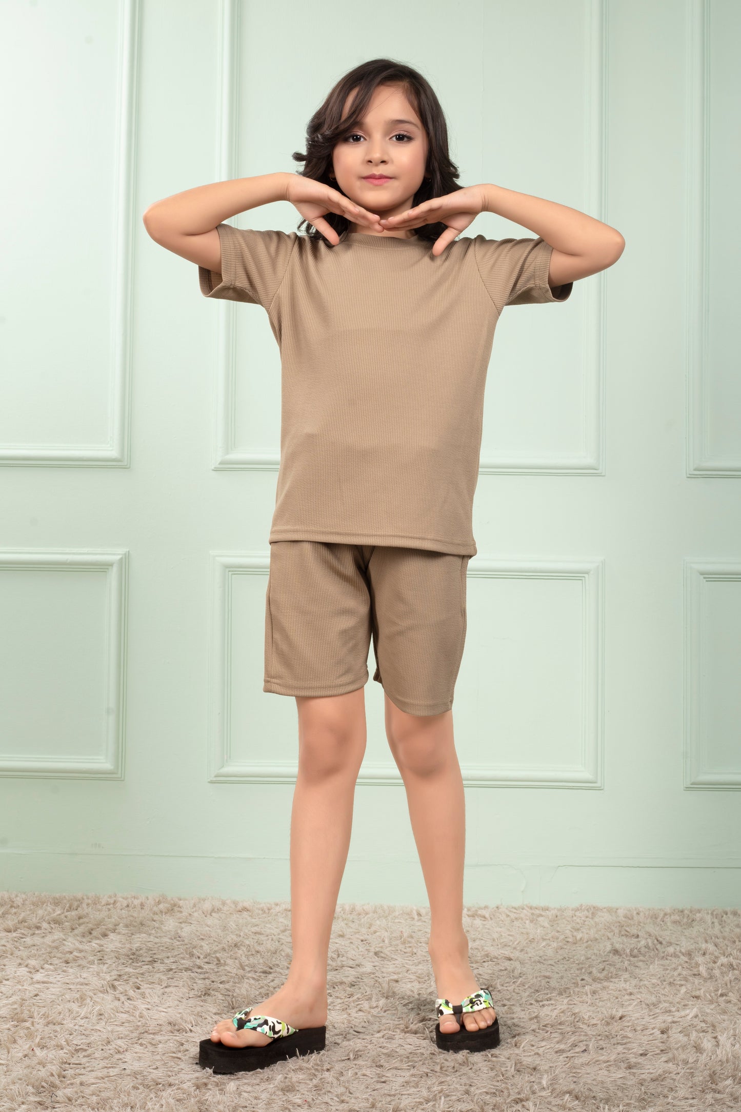 Cotton_Mario_rib_Beige_girls_shorts_set_for_Girl - Stylish