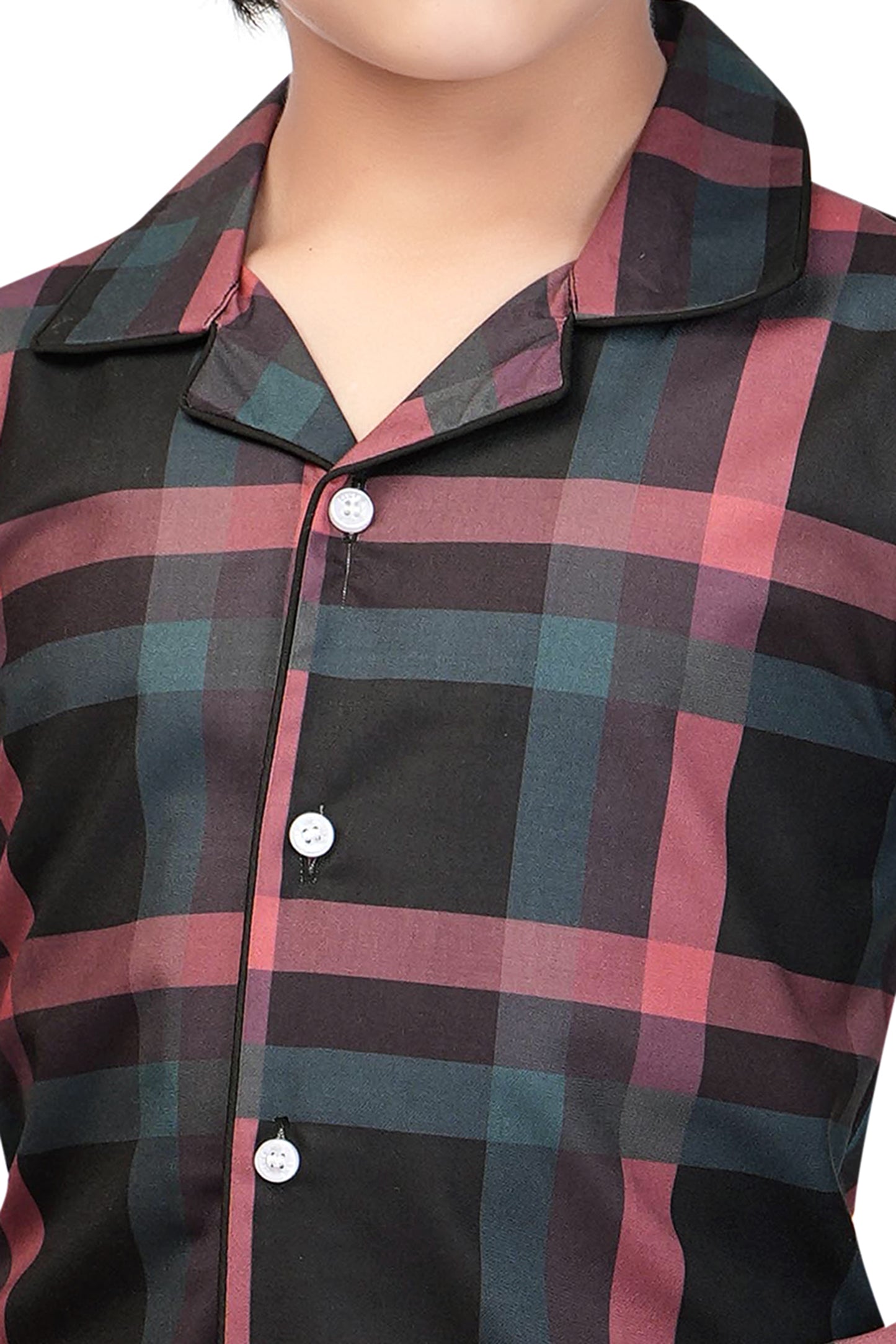 Black and Brown Checks Printed Nightsuit Set - B 435